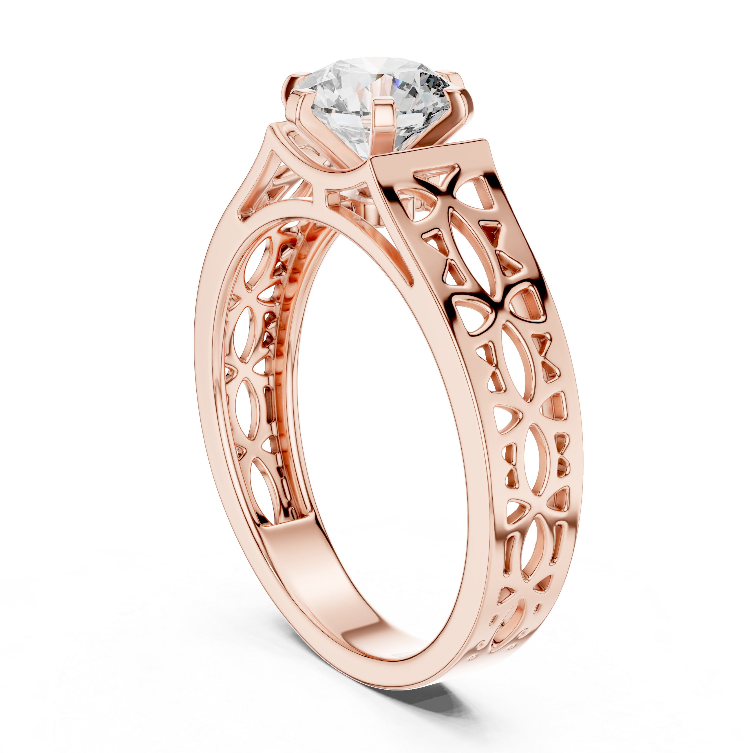 Vintage Filigree Solitaire Engagement Ring with Openwork Gold Band