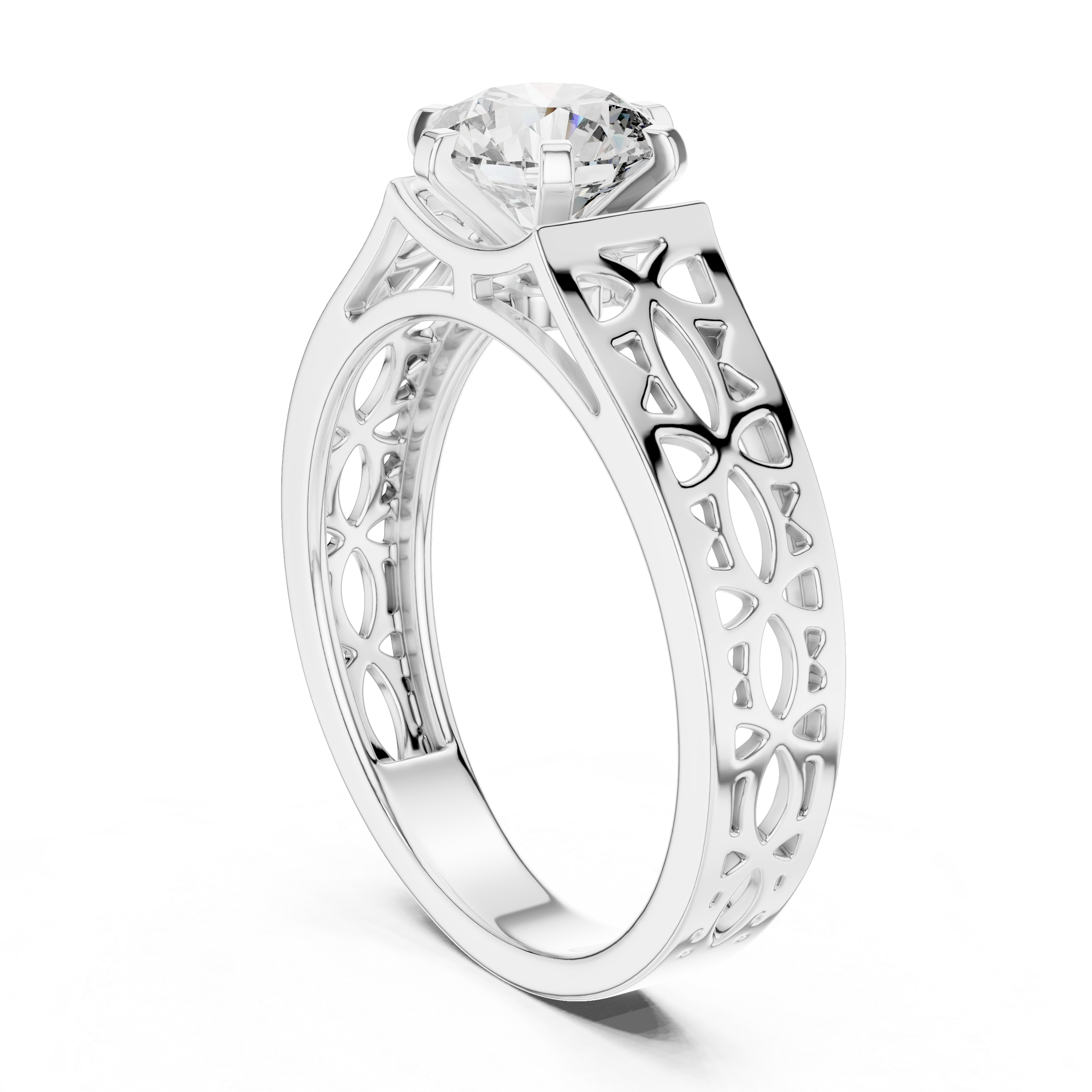Vintage Filigree Solitaire Engagement Ring with Openwork Gold Band