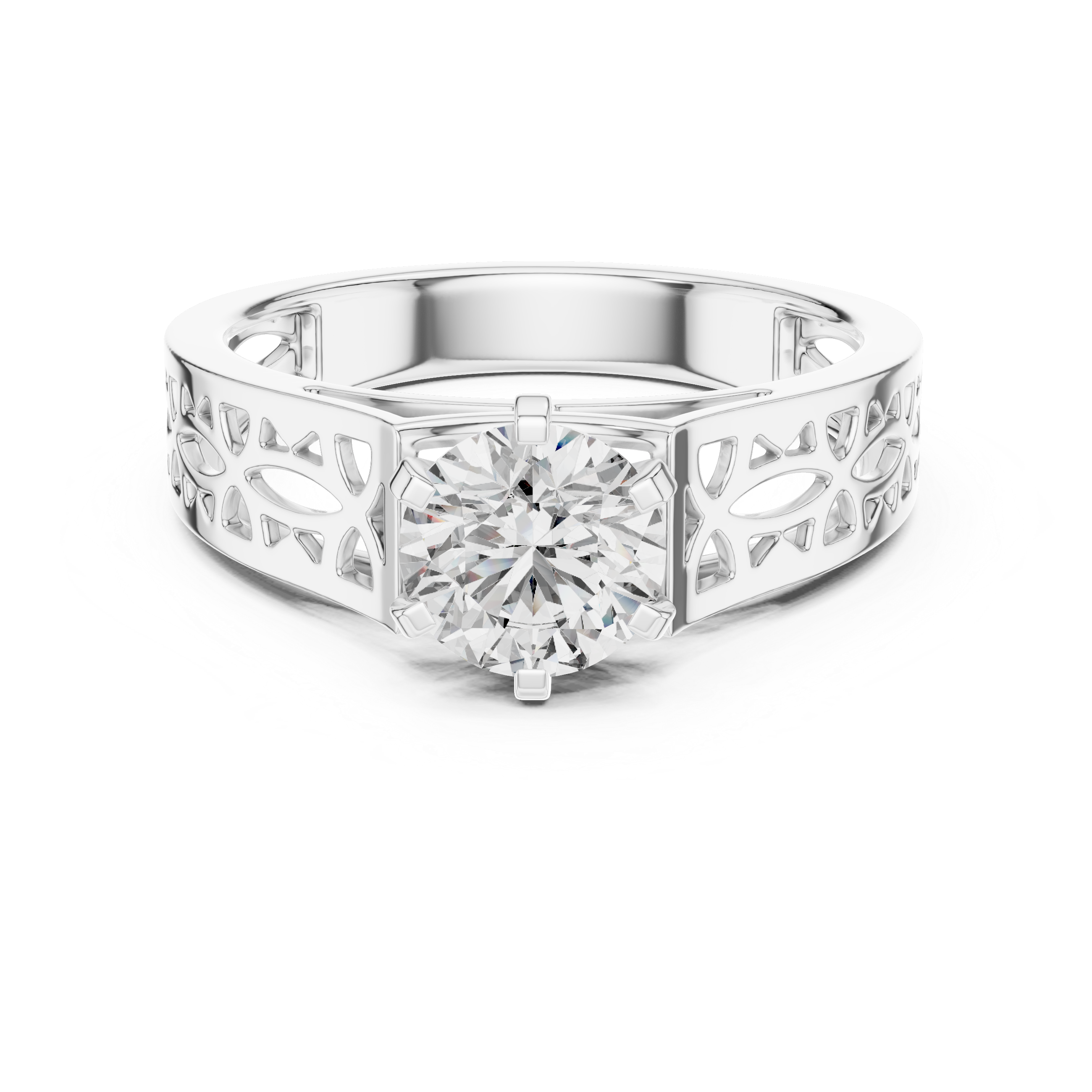 Vintage Filigree Solitaire Engagement Ring with Openwork Gold Band