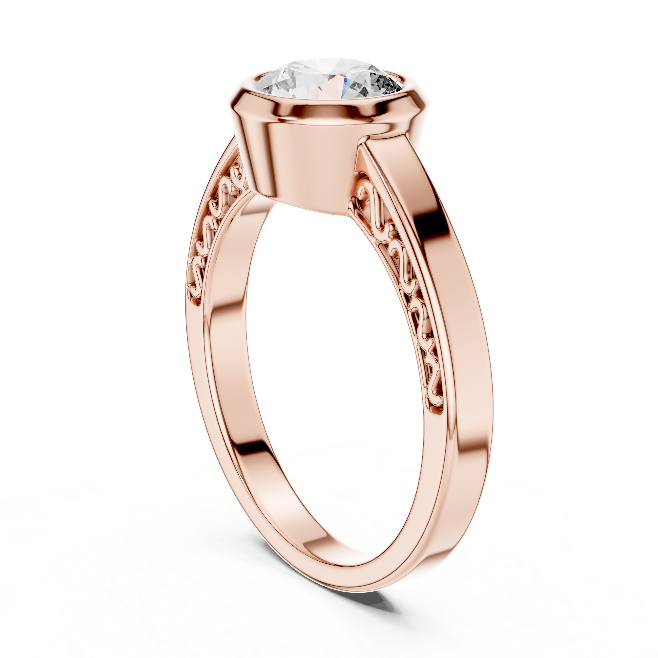 Minimalist Bezel Set Round Solitaire Engagement Ring with Hidden Side Detail