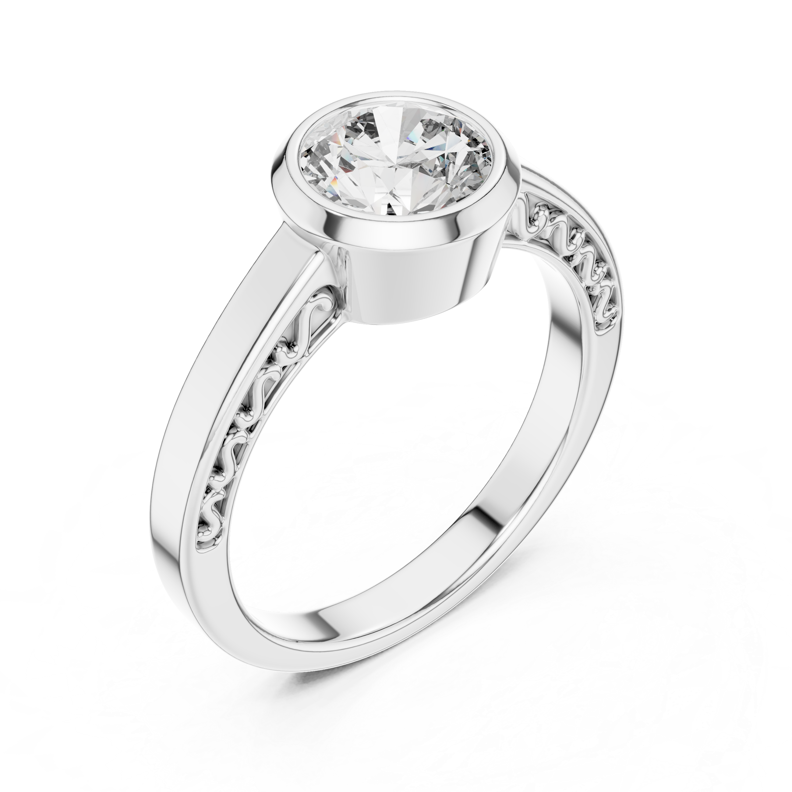 Minimalist Bezel Set Round Solitaire Engagement Ring with Hidden Side Detail