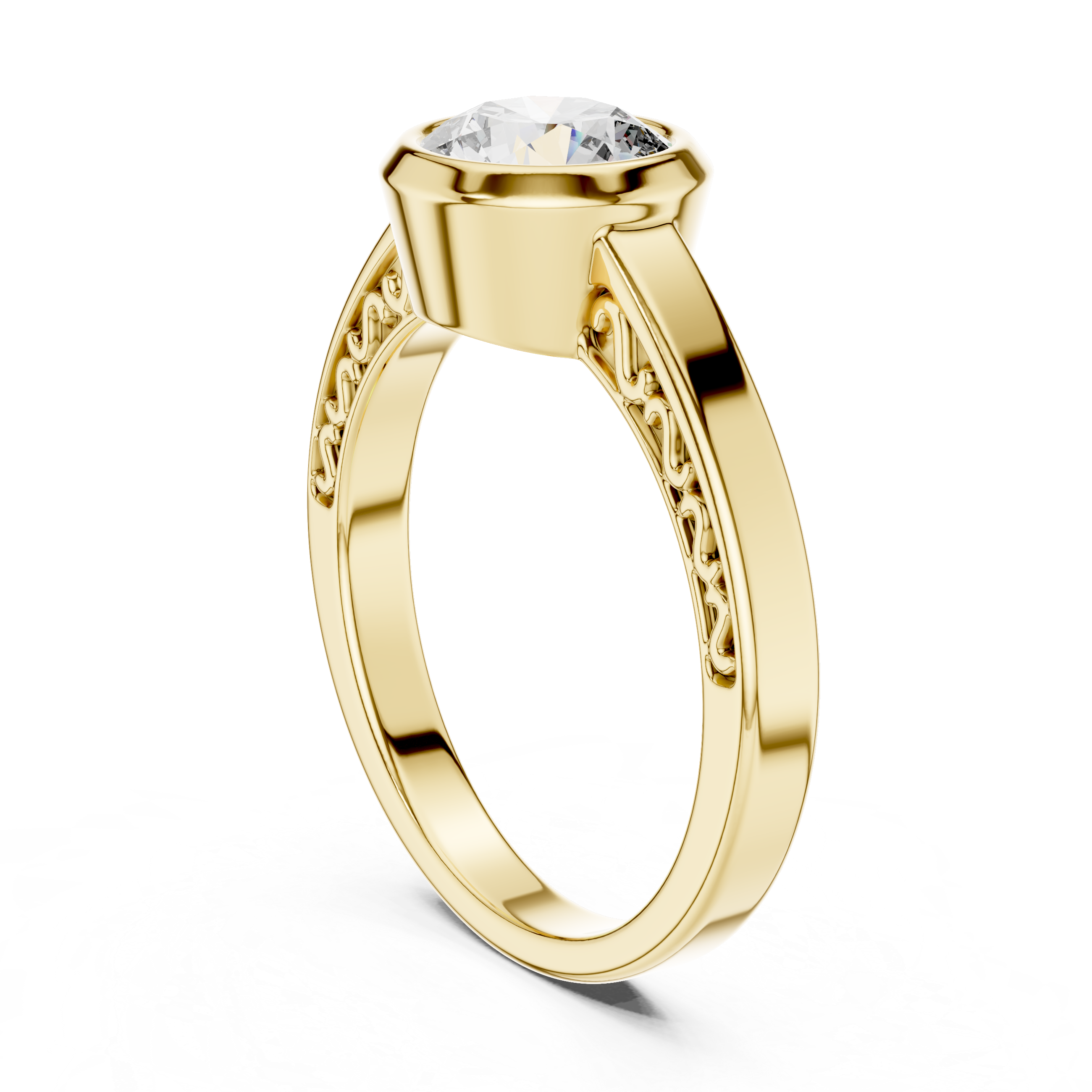 Minimalist Bezel Set Round Solitaire Engagement Ring with Hidden Side Detail