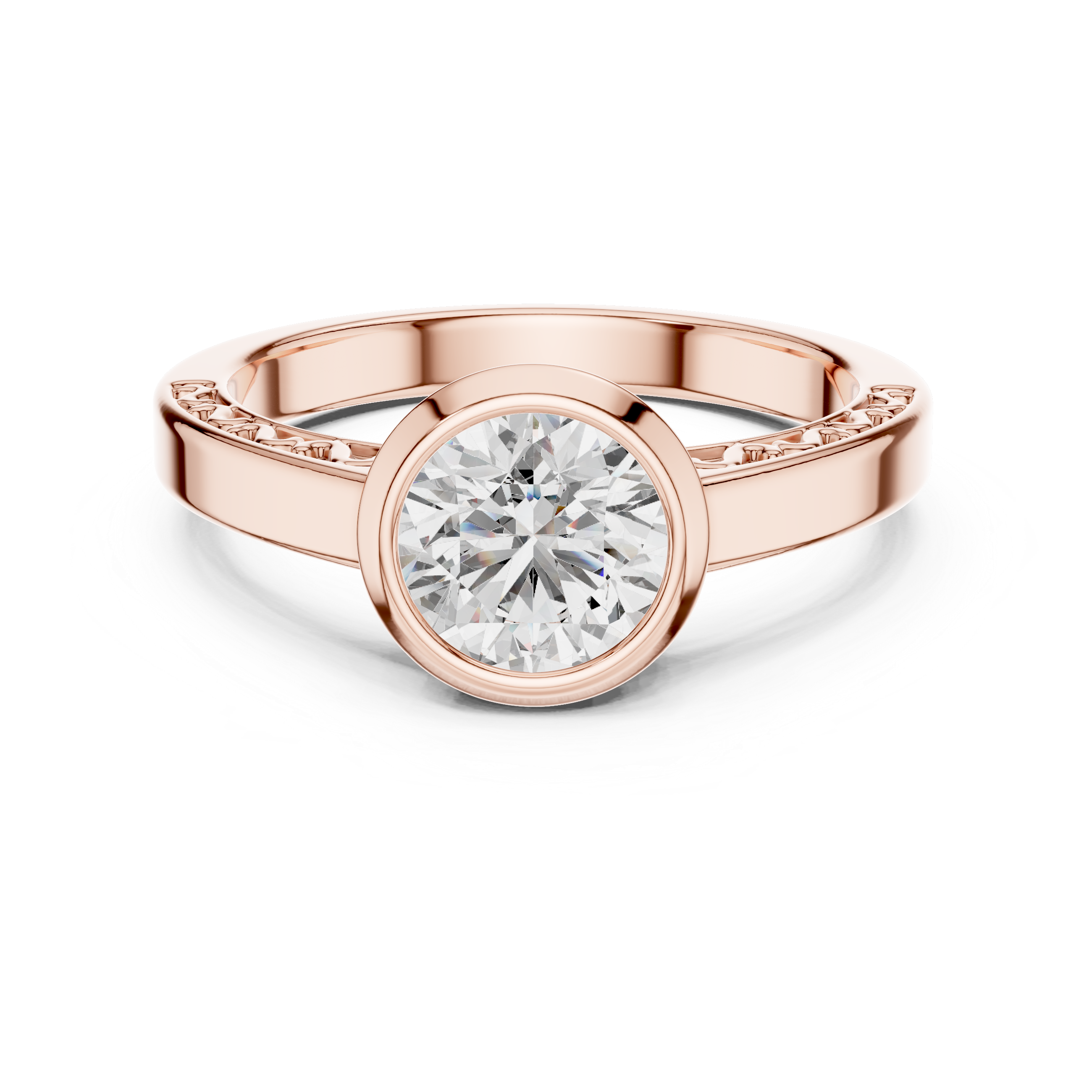 Minimalist Bezel Set Round Solitaire Engagement Ring with Hidden Side Detail