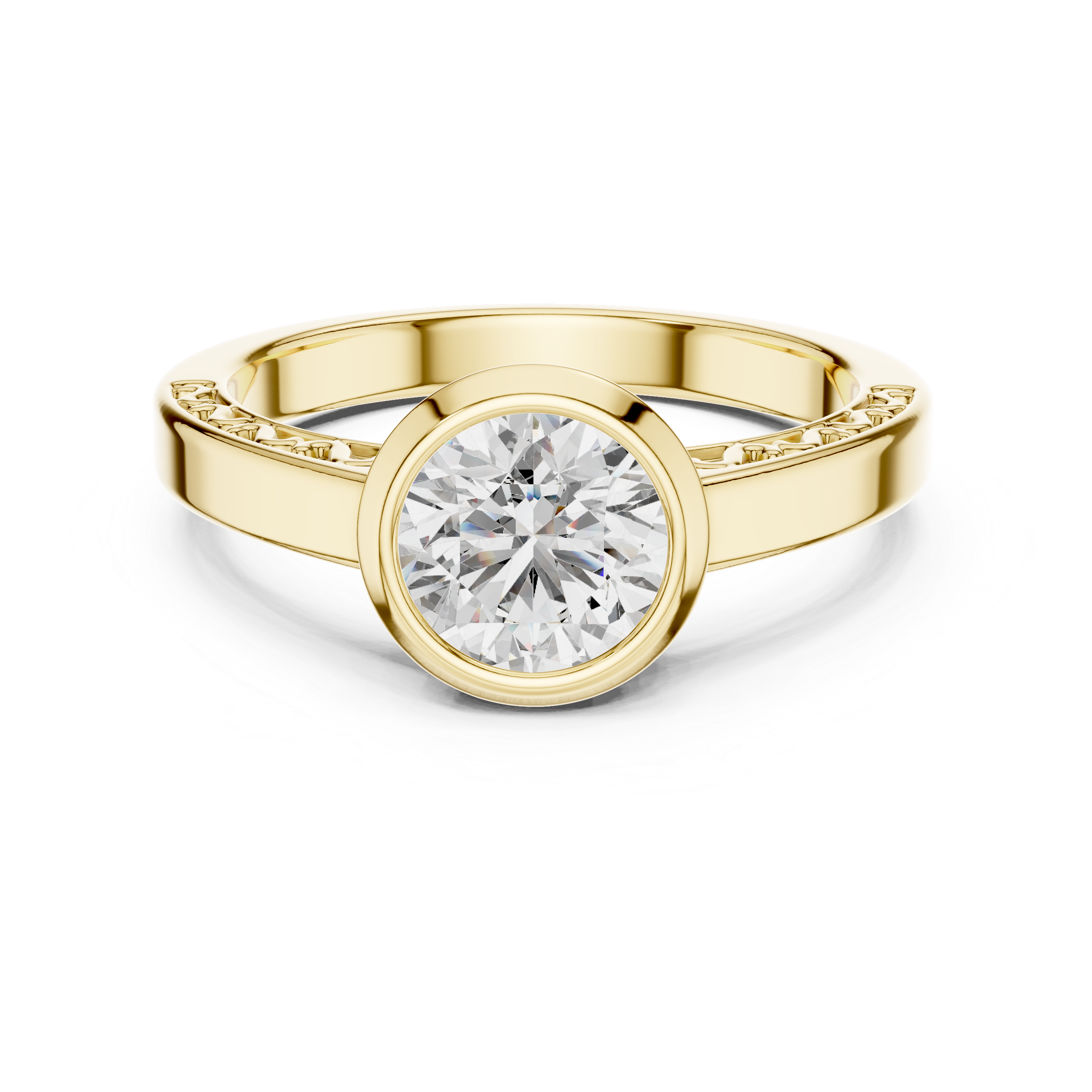 Minimalist Bezel Set Round Solitaire Engagement Ring with Hidden Side Detail