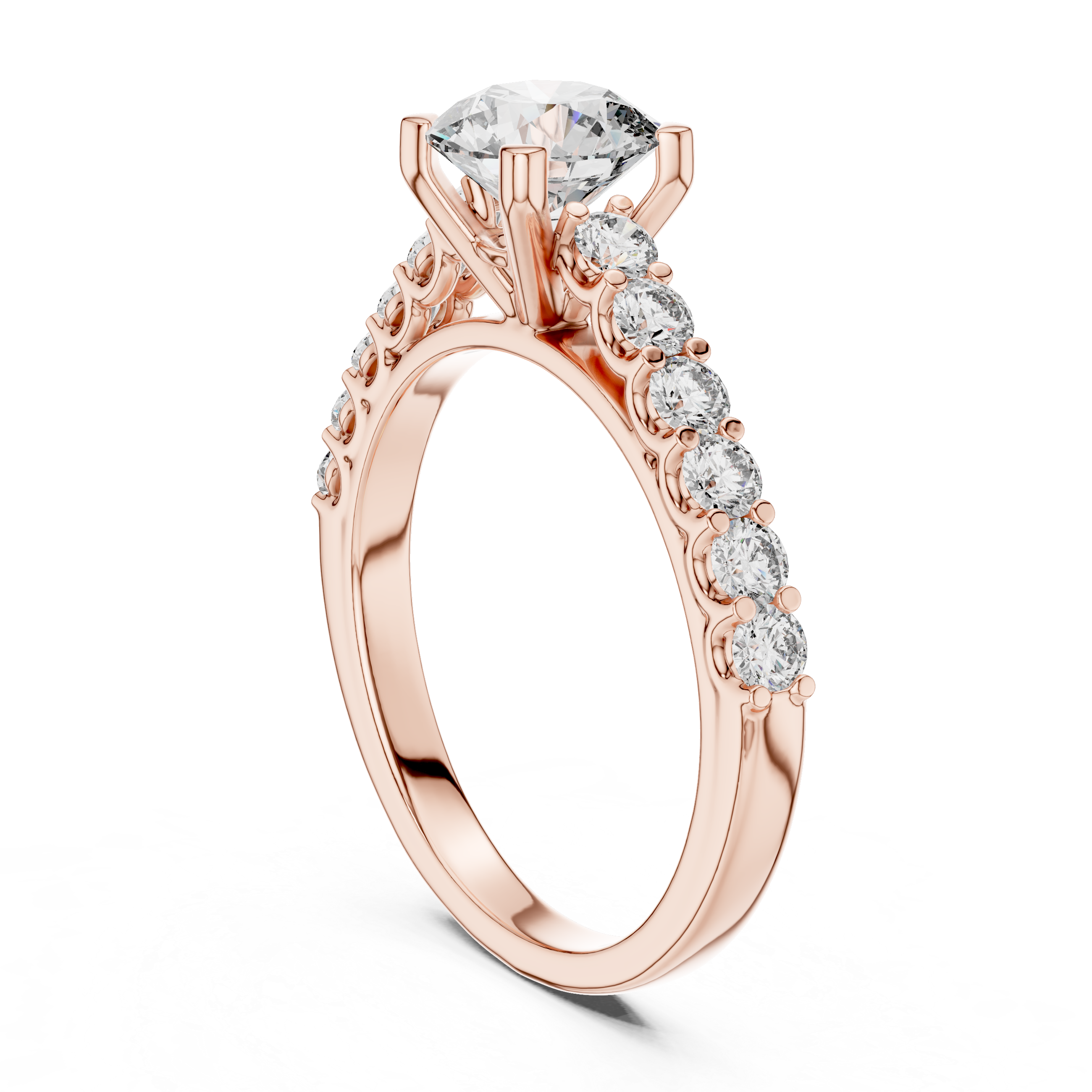 Classic Round Solitaire Engagement Ring with Pavé Diamond Band – Minimalist Bridal Ring