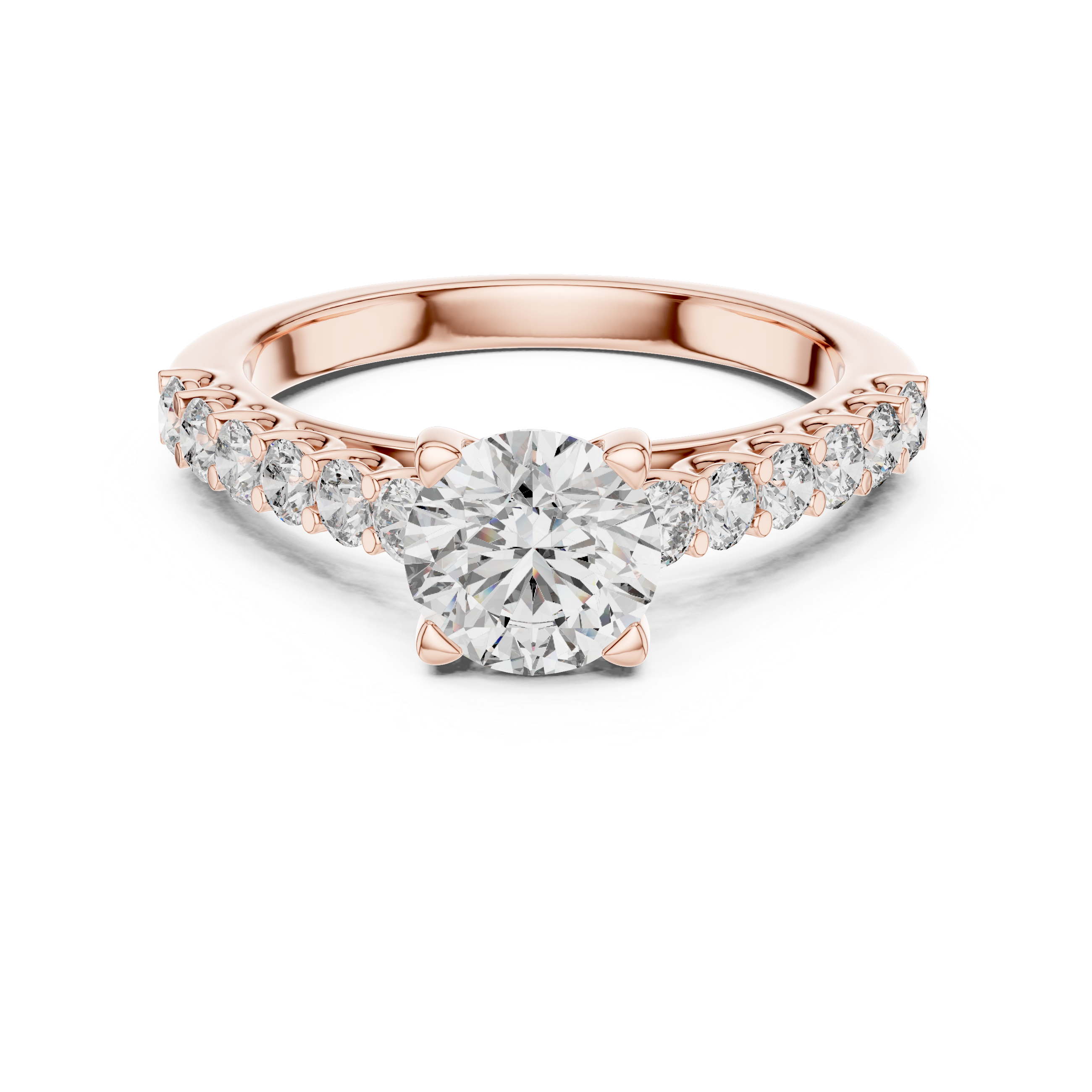 Classic Round Solitaire Engagement Ring with Pavé Diamond Band – Minimalist Bridal Ring