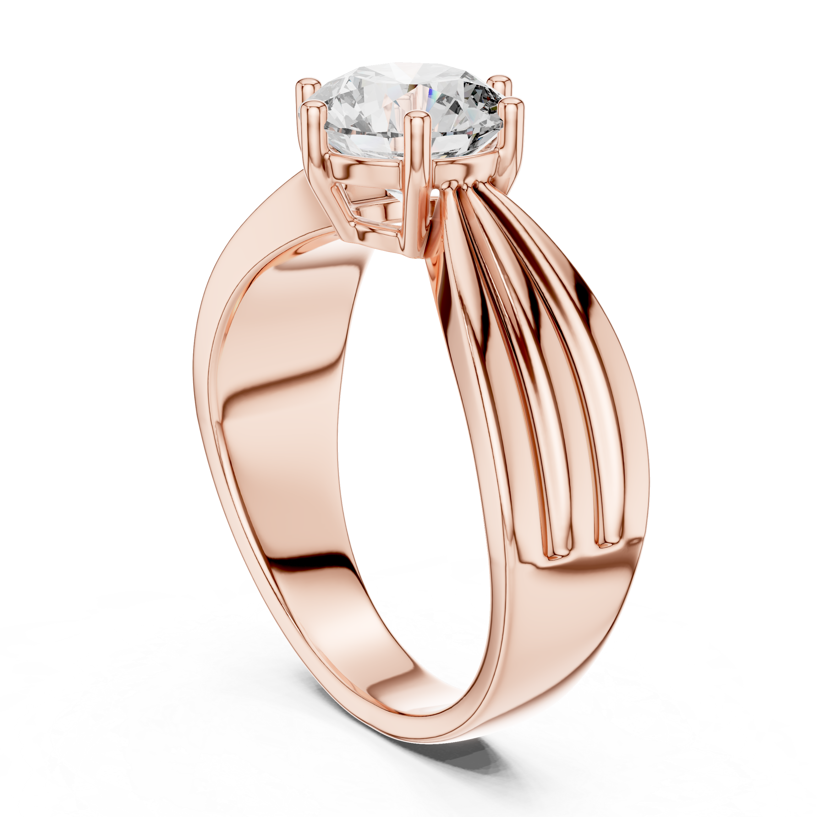 Vintage Inspired Round Solitaire Engagement Ring with Sculpted Split Band – Elegant Cathedral Diamond Ring