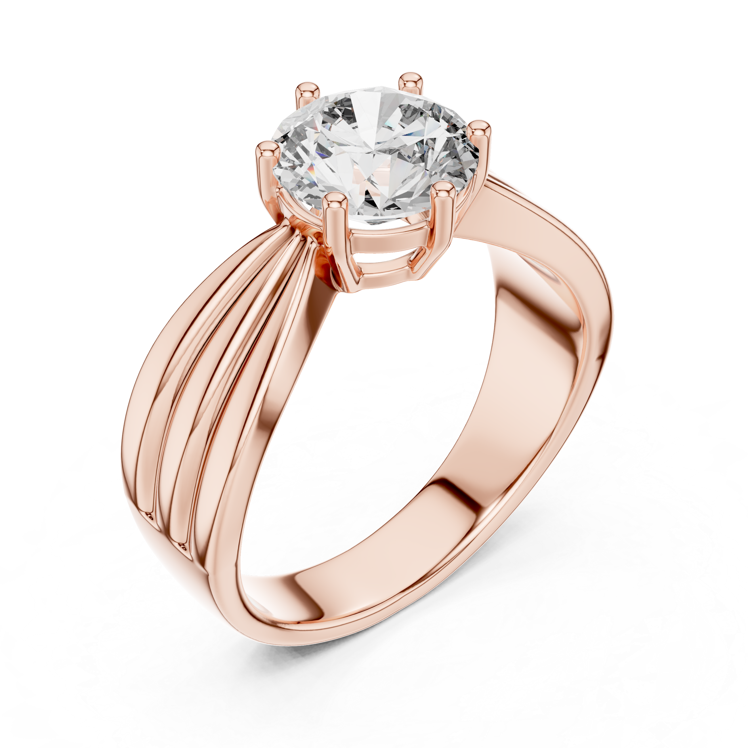 Vintage Inspired Round Solitaire Engagement Ring with Sculpted Split Band – Elegant Cathedral Diamond Ring
