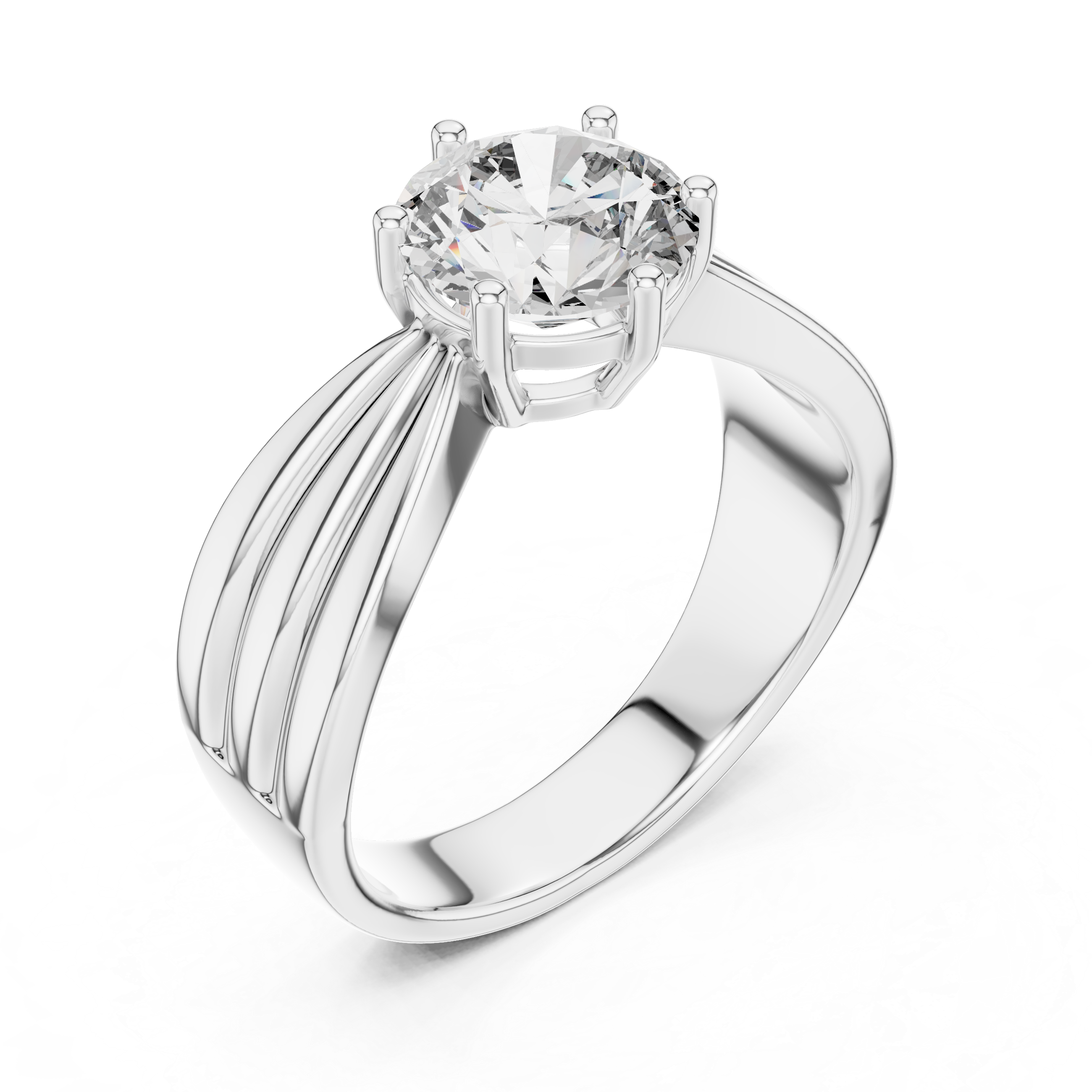 Vintage Inspired Round Solitaire Engagement Ring with Sculpted Split Band – Elegant Cathedral Diamond Ring