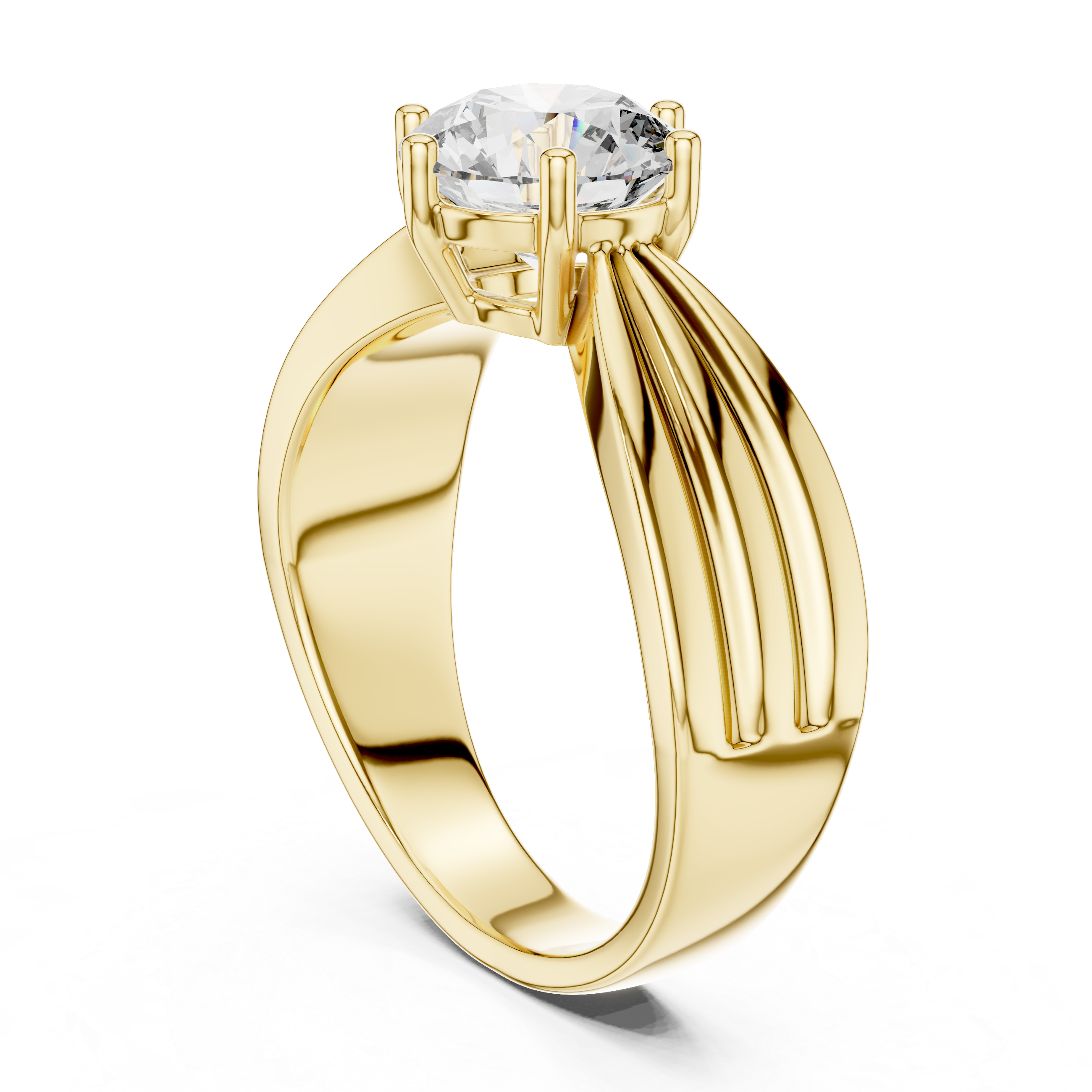 Vintage Inspired Round Solitaire Engagement Ring with Sculpted Split Band – Elegant Cathedral Diamond Ring
