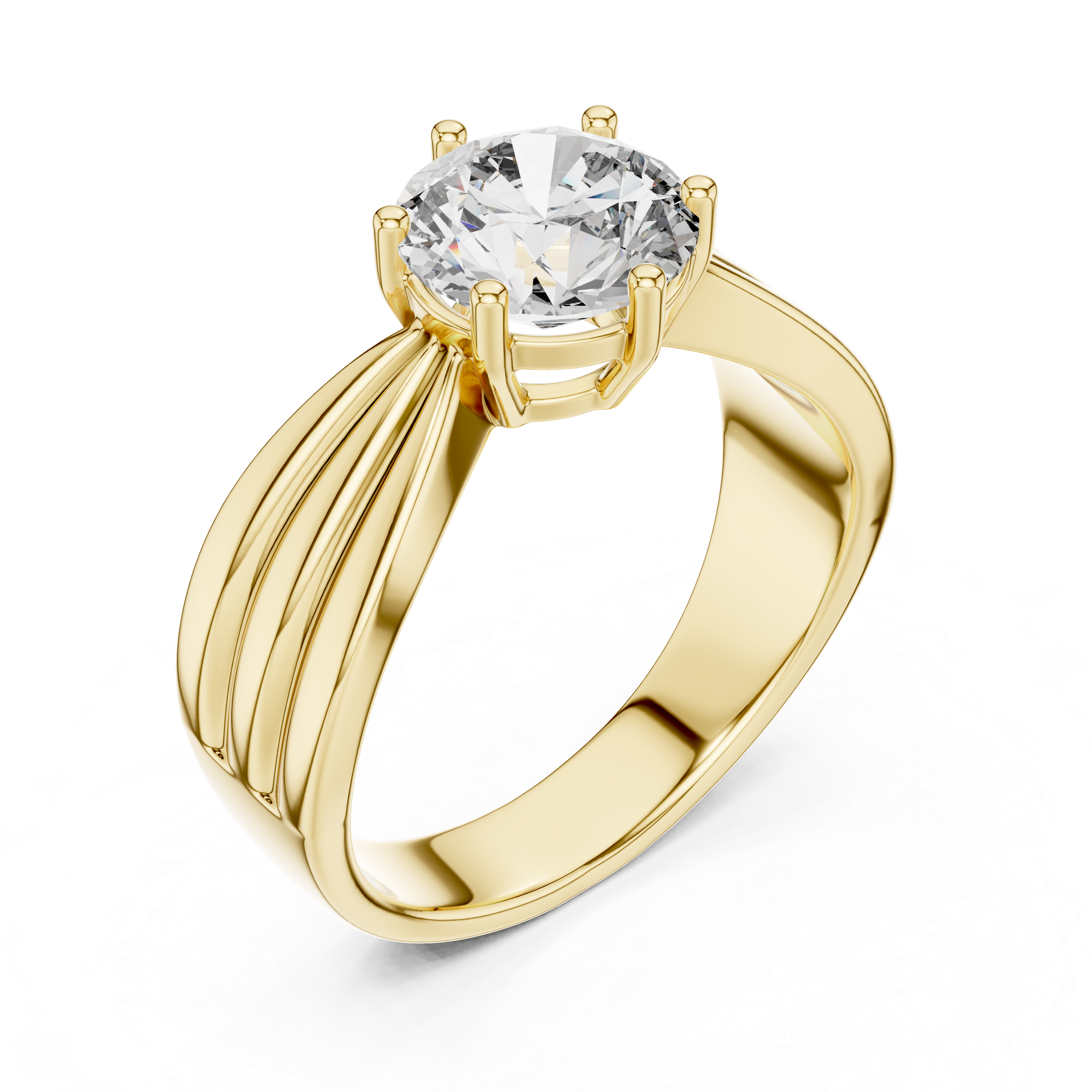 Vintage Inspired Round Solitaire Engagement Ring with Sculpted Split Band – Elegant Cathedral Diamond Ring
