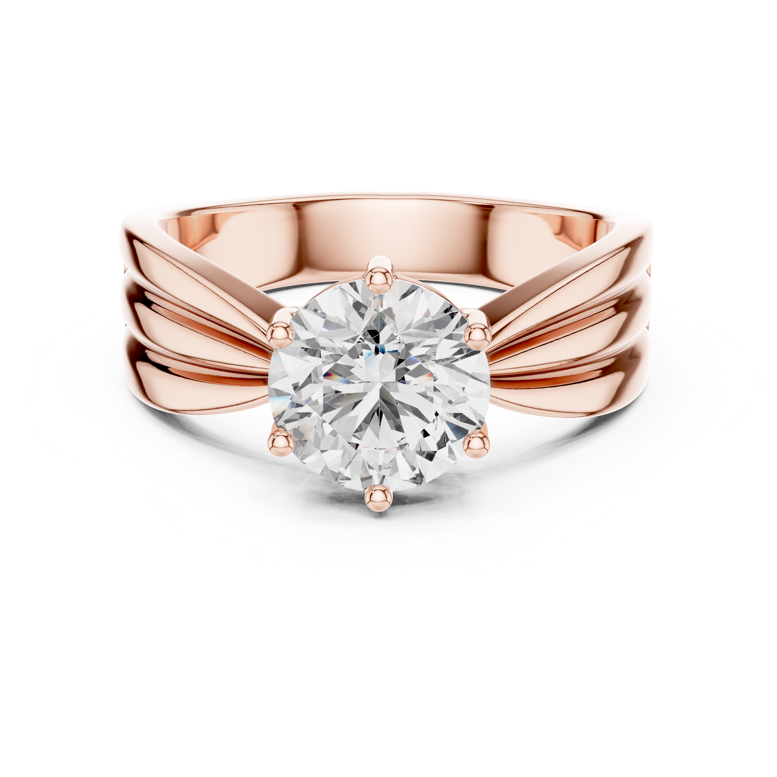 Vintage Inspired Round Solitaire Engagement Ring with Sculpted Split Band – Elegant Cathedral Diamond Ring