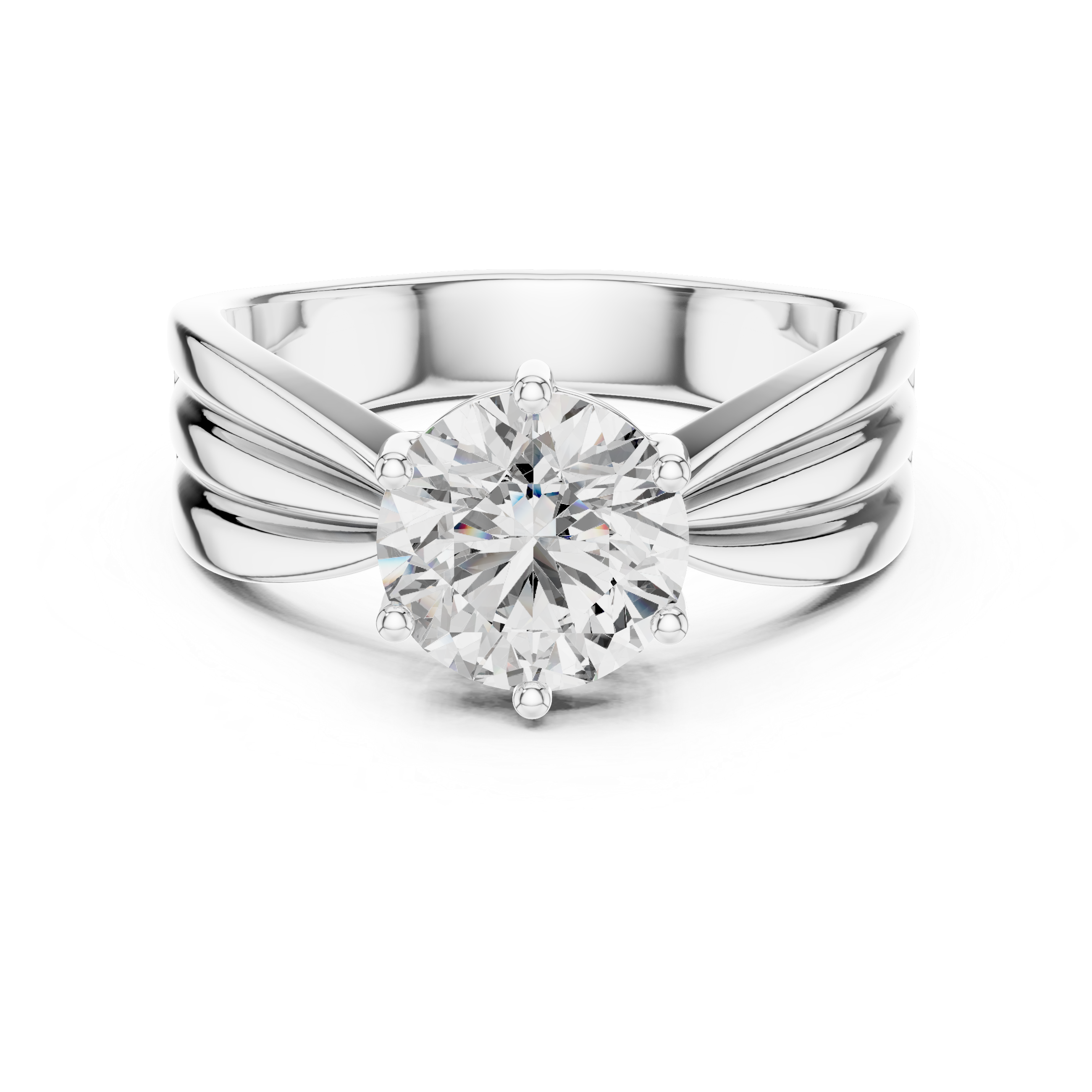 Vintage Inspired Round Solitaire Engagement Ring with Sculpted Split Band – Elegant Cathedral Diamond Ring