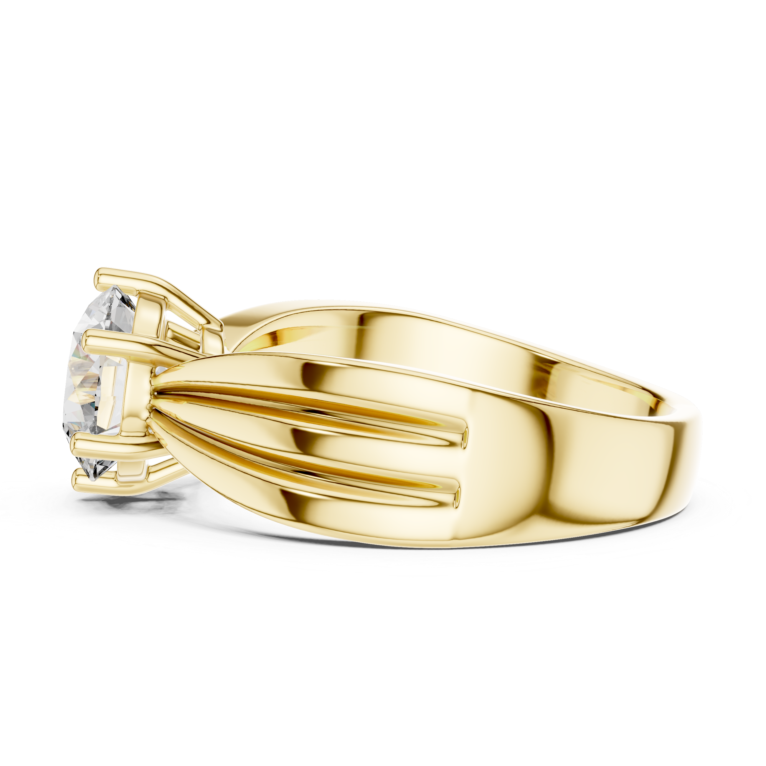 Vintage Inspired Round Solitaire Engagement Ring with Sculpted Split Band – Elegant Cathedral Diamond Ring