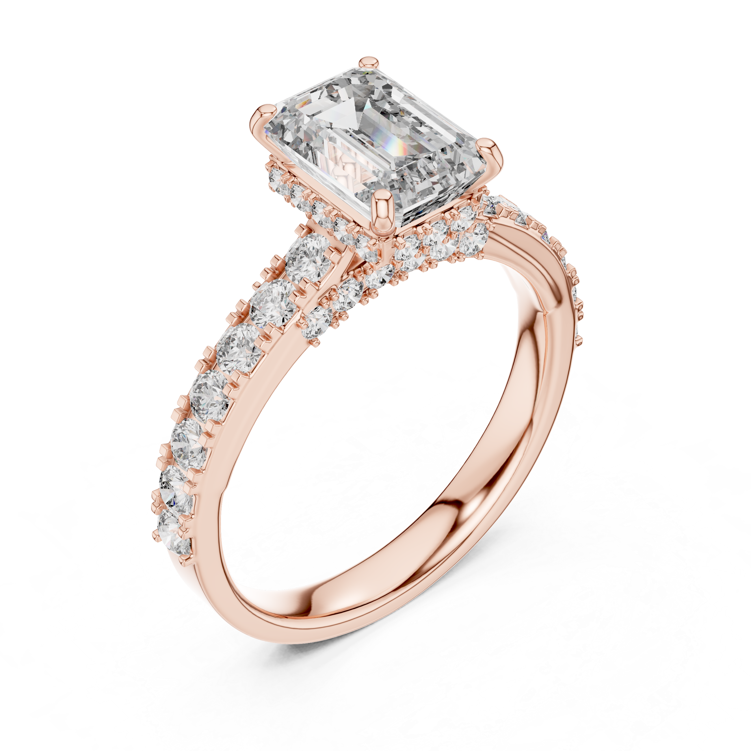 Emerald Cut Diamond Engagement Ring with Pavé Band – Modern Solitaire Bridal Ring