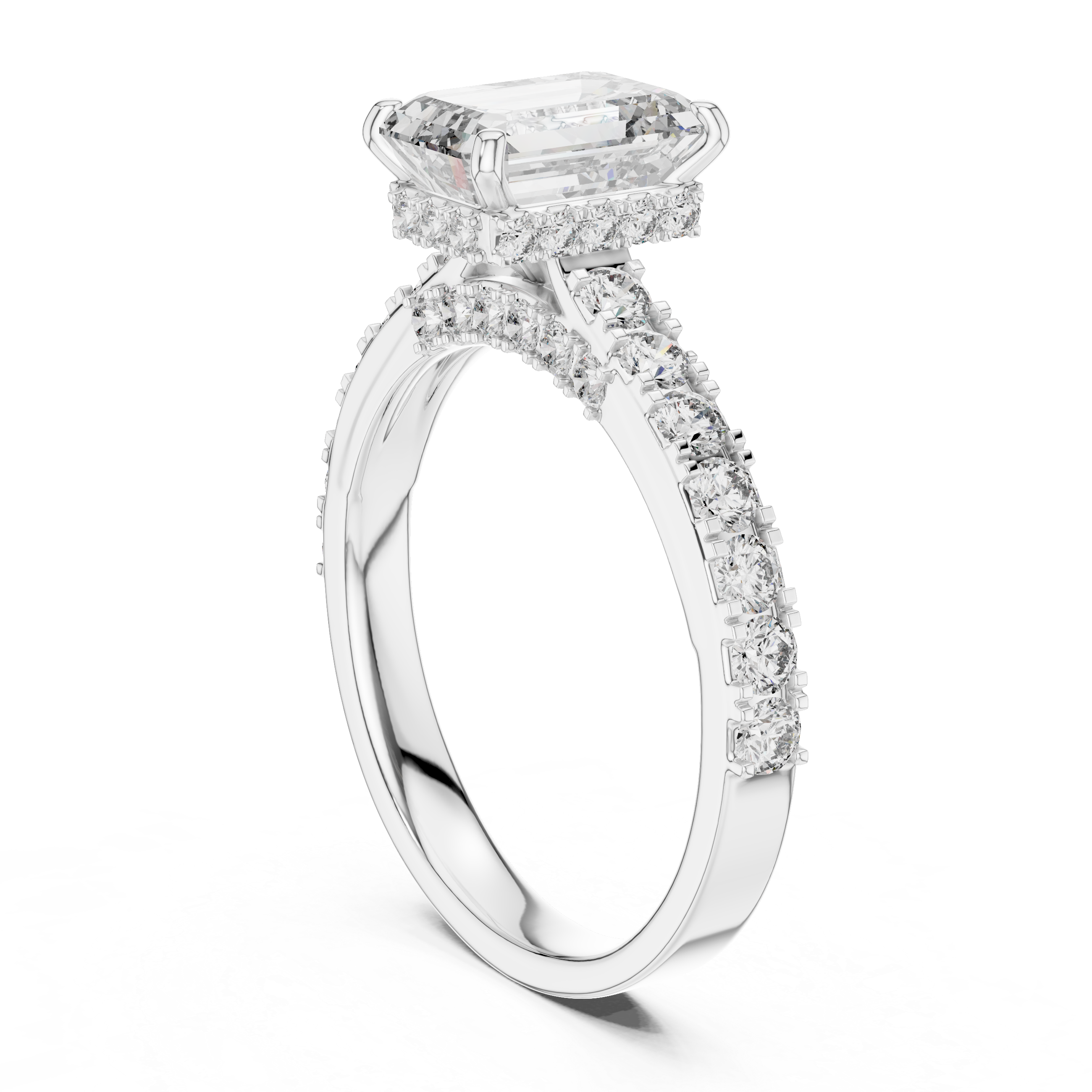 Emerald Cut Diamond Engagement Ring with Pavé Band – Modern Solitaire Bridal Ring
