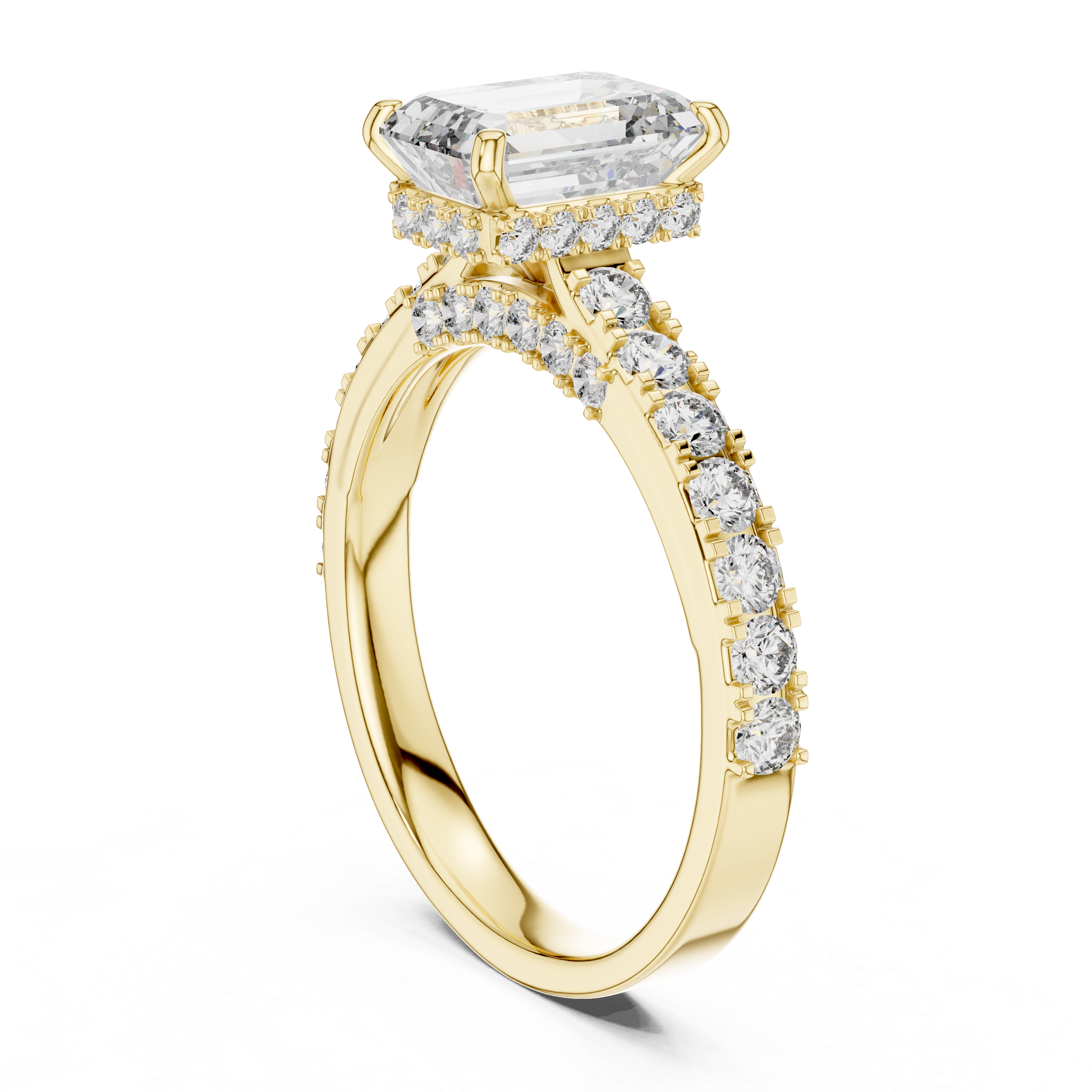 Emerald Cut Diamond Engagement Ring with Pavé Band – Modern Solitaire Bridal Ring