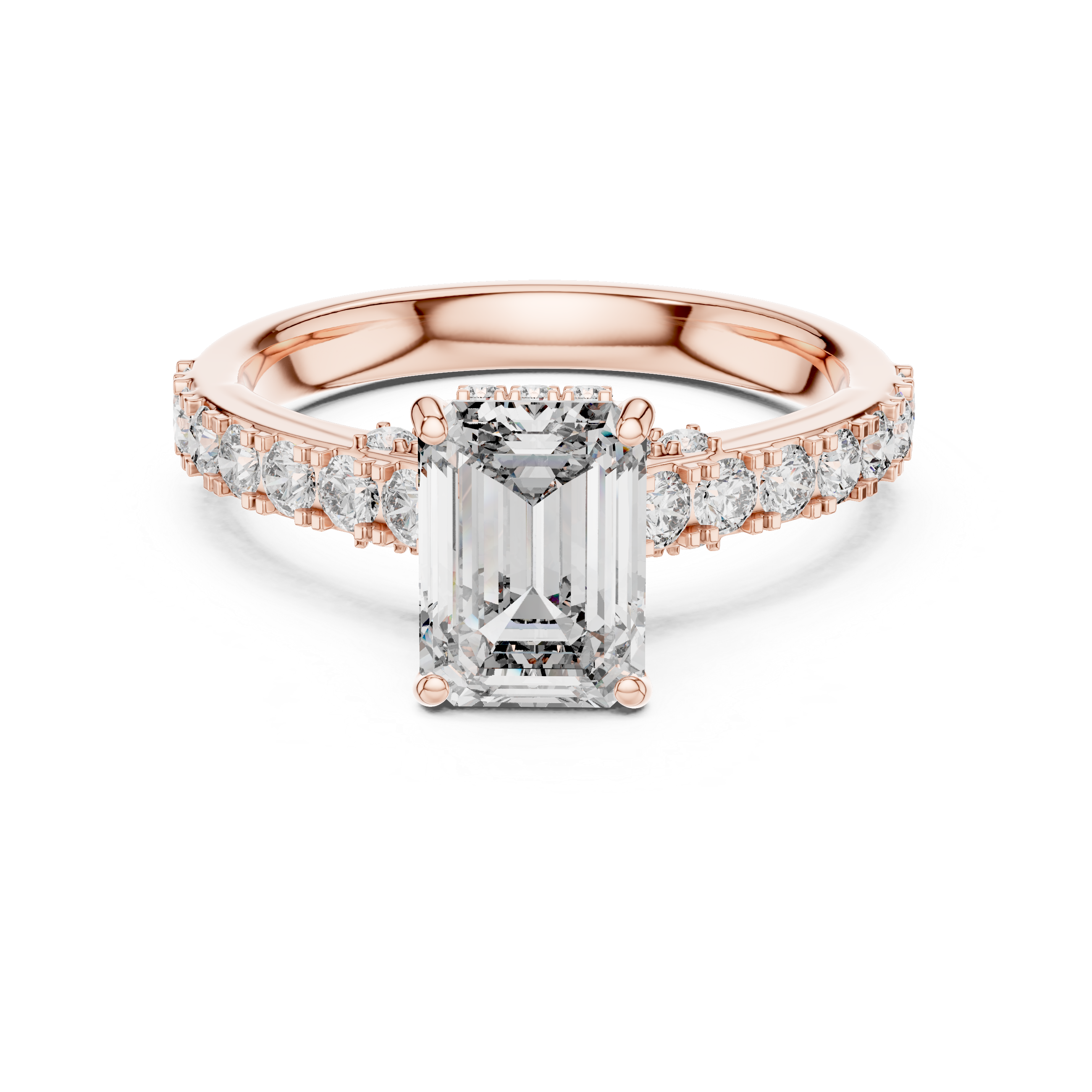 Emerald Cut Diamond Engagement Ring with Pavé Band – Modern Solitaire Bridal Ring