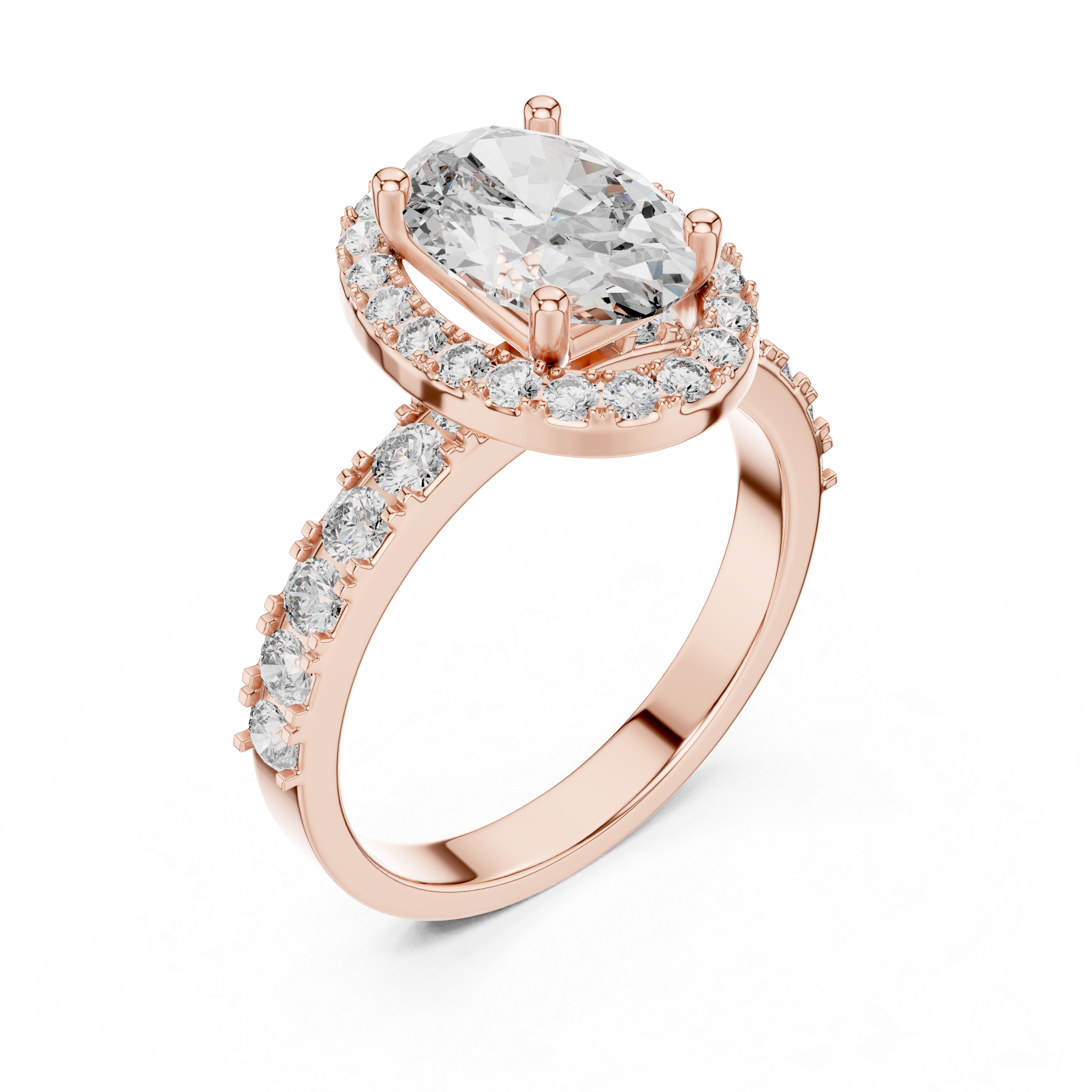 Oval Halo Engagement Ring with Pavé Diamond Band – Luxury Oval Cut Bridal Ring