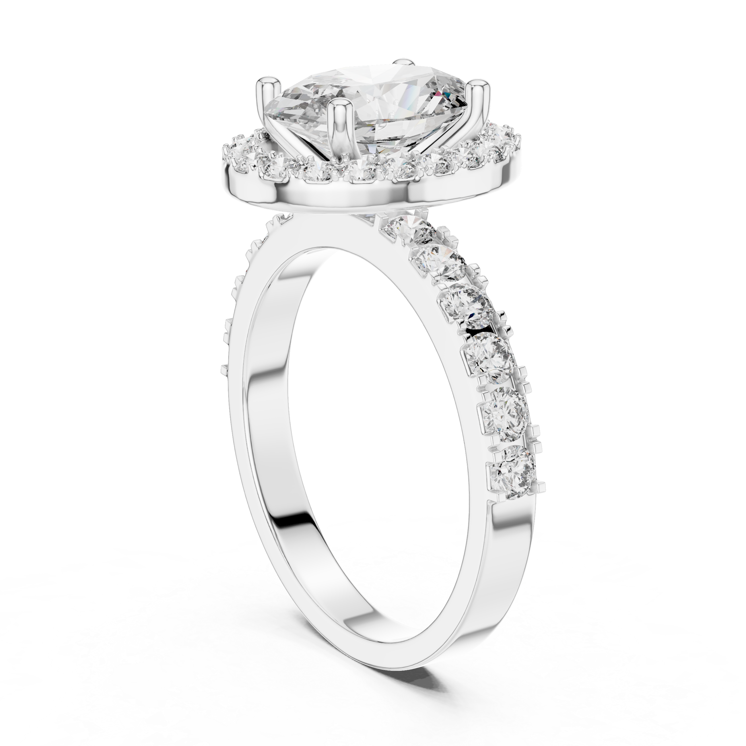 Oval Halo Engagement Ring with Pavé Diamond Band – Luxury Oval Cut Bridal Ring