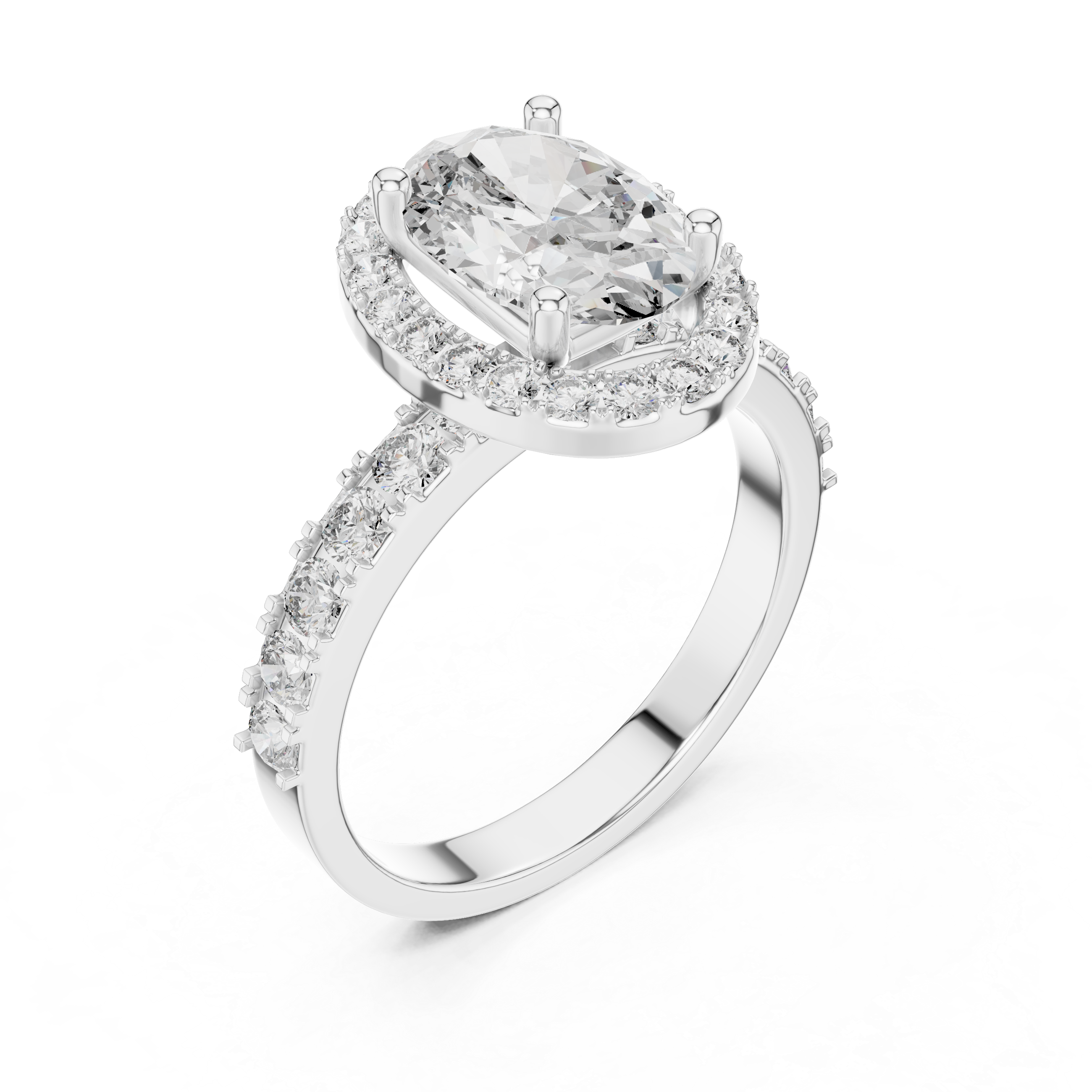 Oval Halo Engagement Ring with Pavé Diamond Band – Luxury Oval Cut Bridal Ring