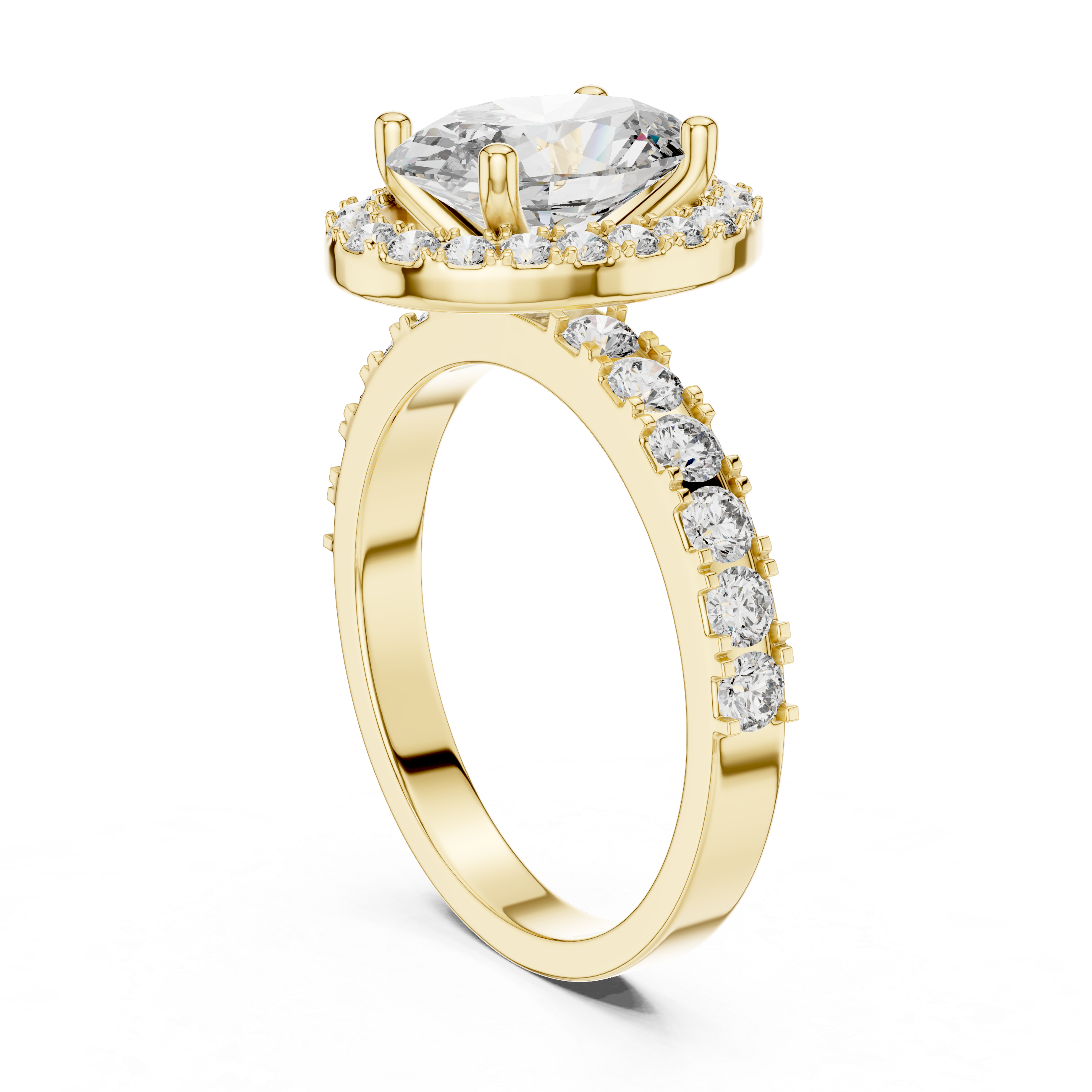 Oval Halo Engagement Ring with Pavé Diamond Band – Luxury Oval Cut Bridal Ring