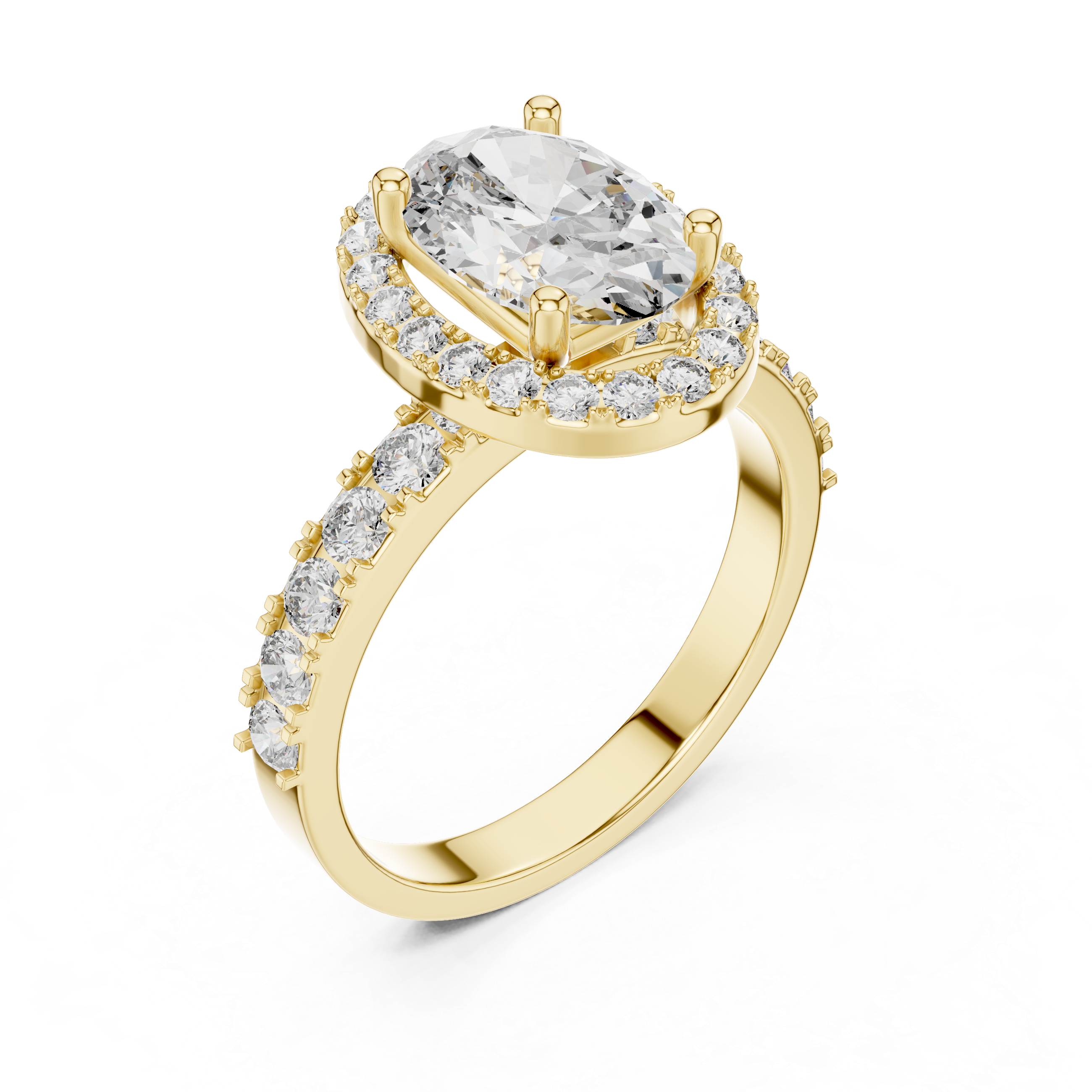 Oval Halo Engagement Ring with Pavé Diamond Band – Luxury Oval Cut Bridal Ring