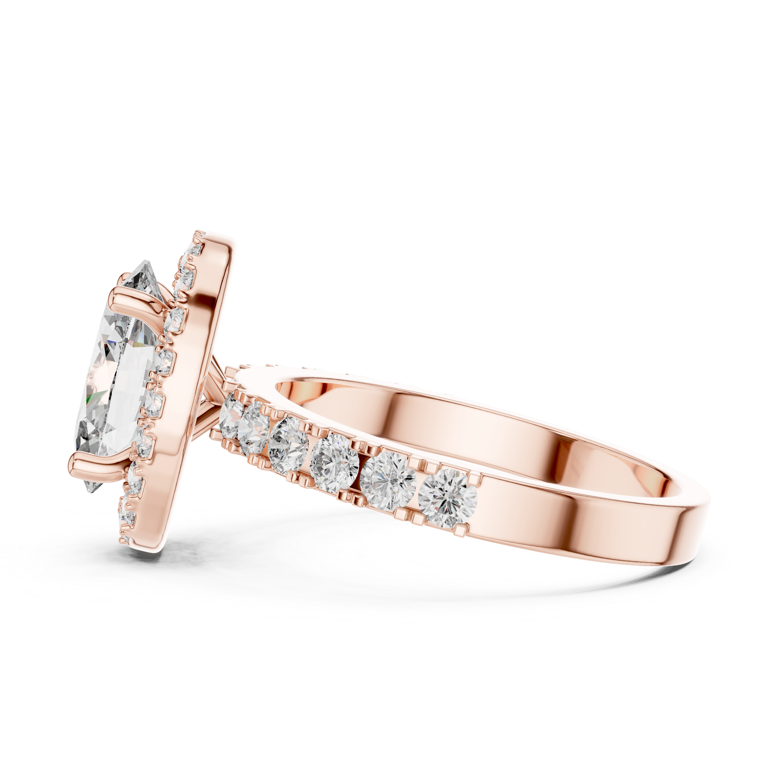 Oval Halo Engagement Ring with Pavé Diamond Band – Luxury Oval Cut Bridal Ring