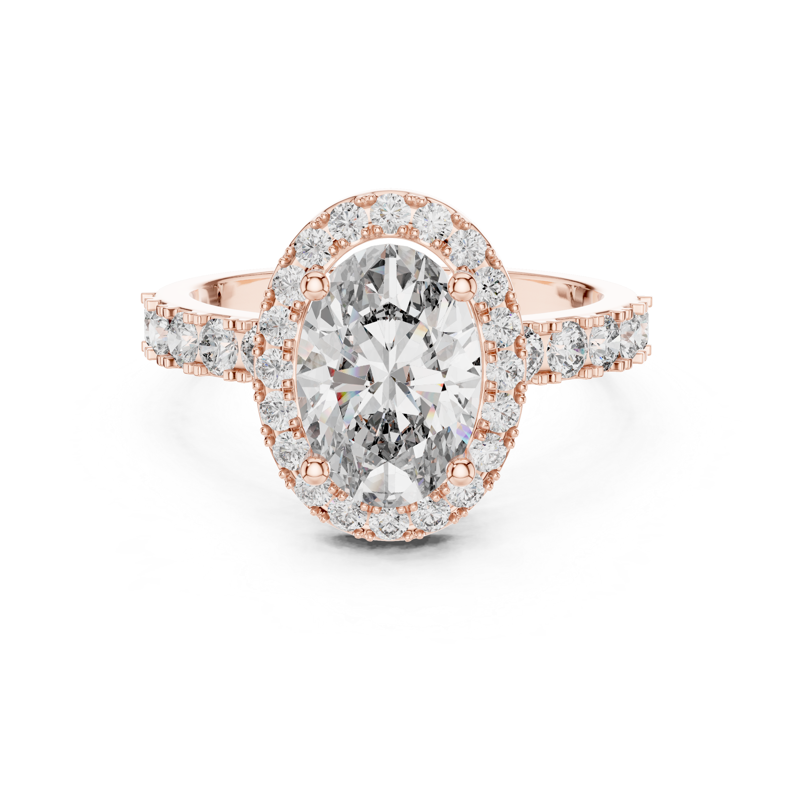 Oval Halo Engagement Ring with Pavé Diamond Band – Luxury Oval Cut Bridal Ring
