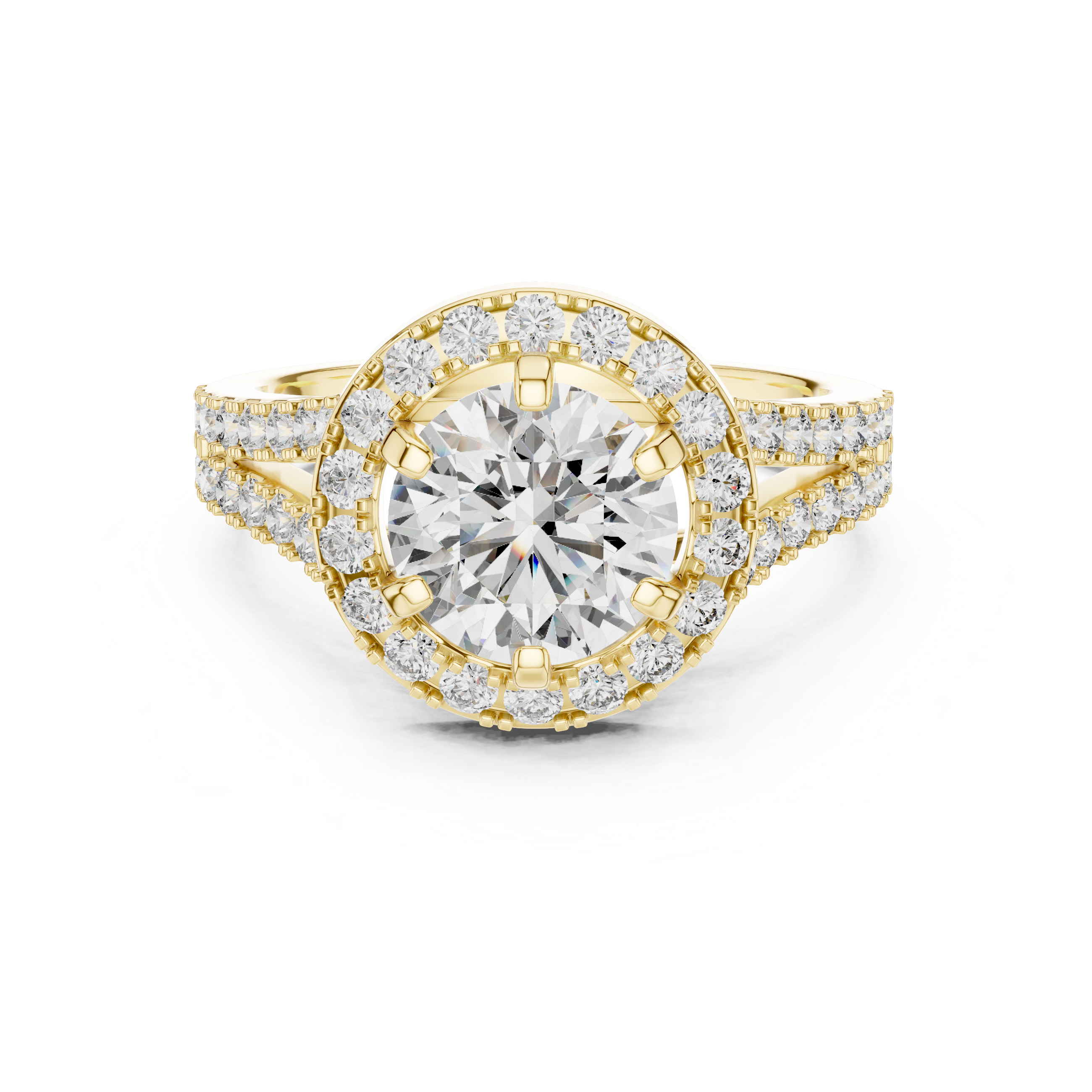 Luxury Double Halo Engagement Ring with Split Shank Diamond Band – Round Brilliant Bridal Ring