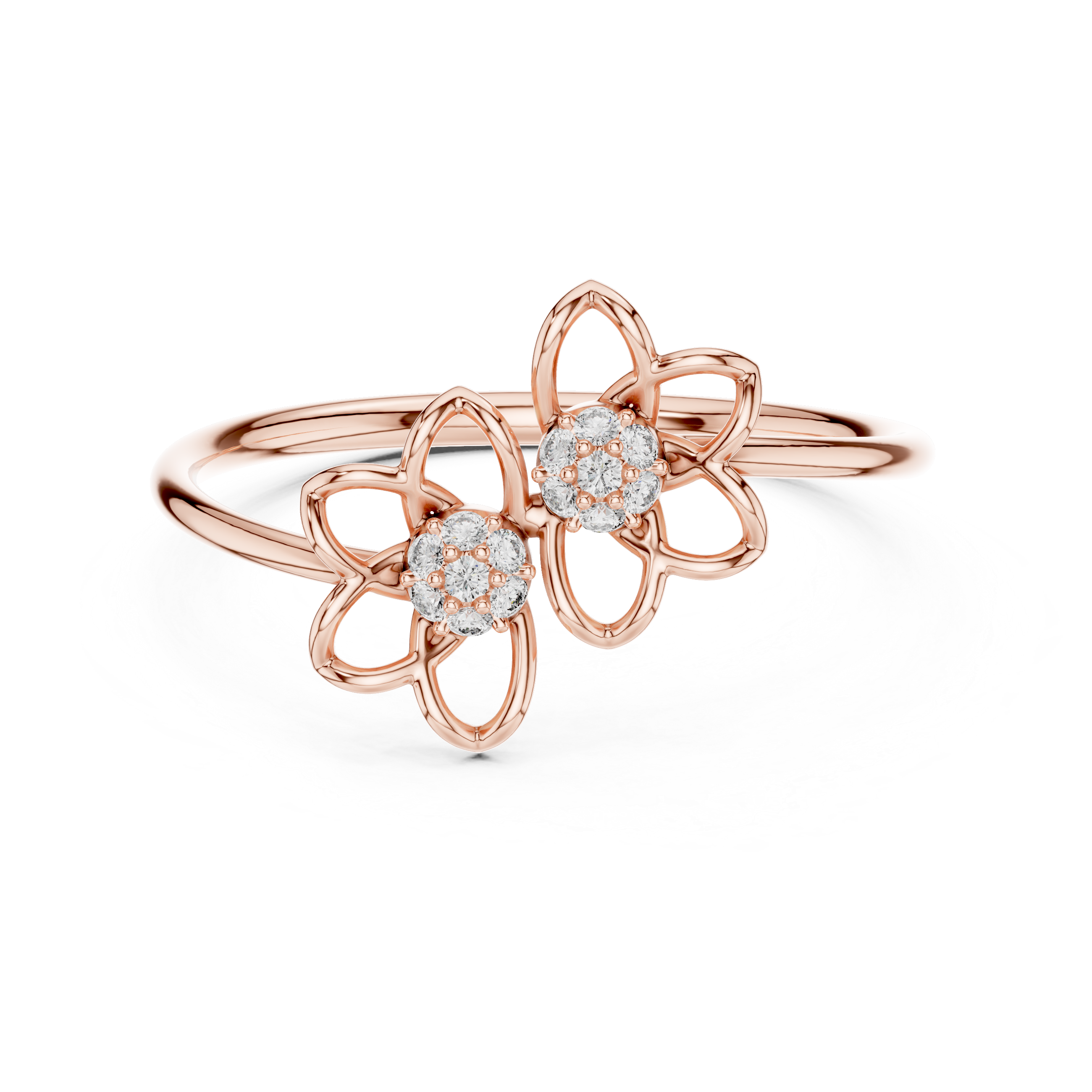 Double Flower Diamond Ring – Minimal Floral Openwork Band