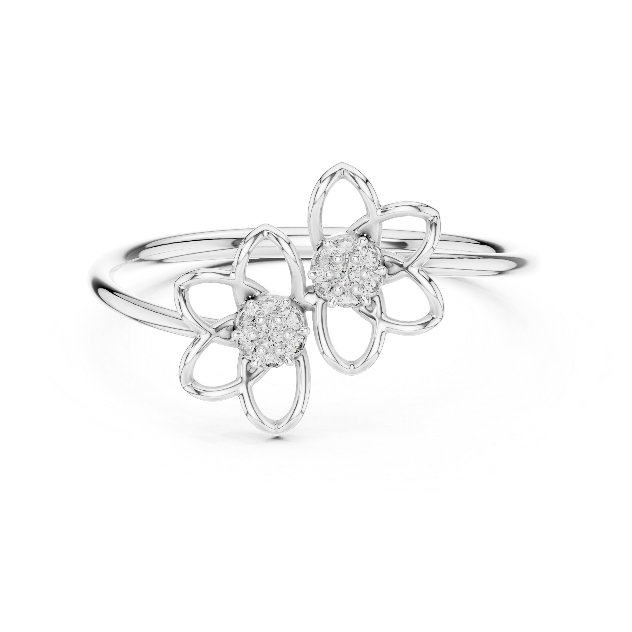 Double Flower Diamond Ring – Minimal Floral Openwork Band