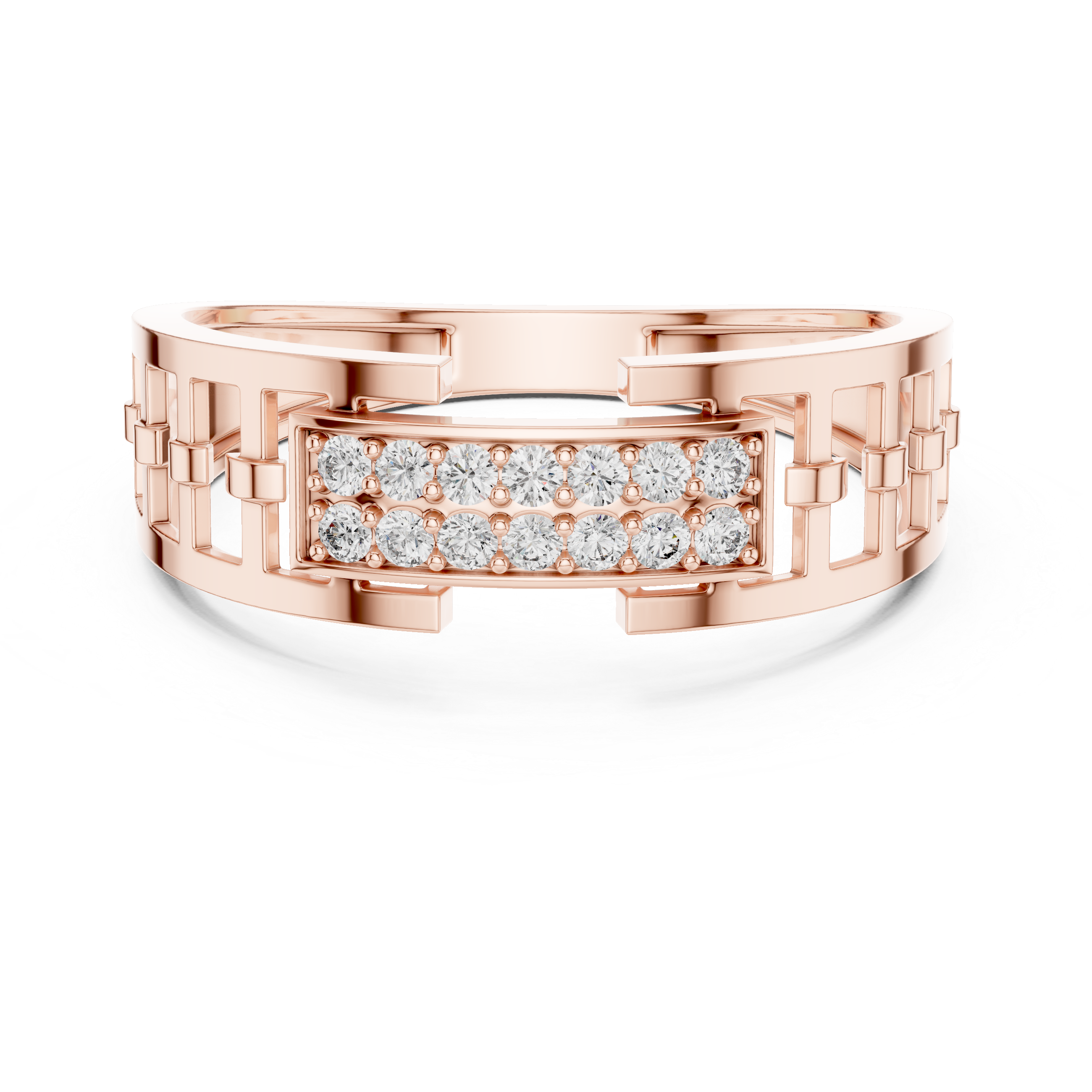 Modern Open Frame Diamond Ring with Geometric Pavé Center
