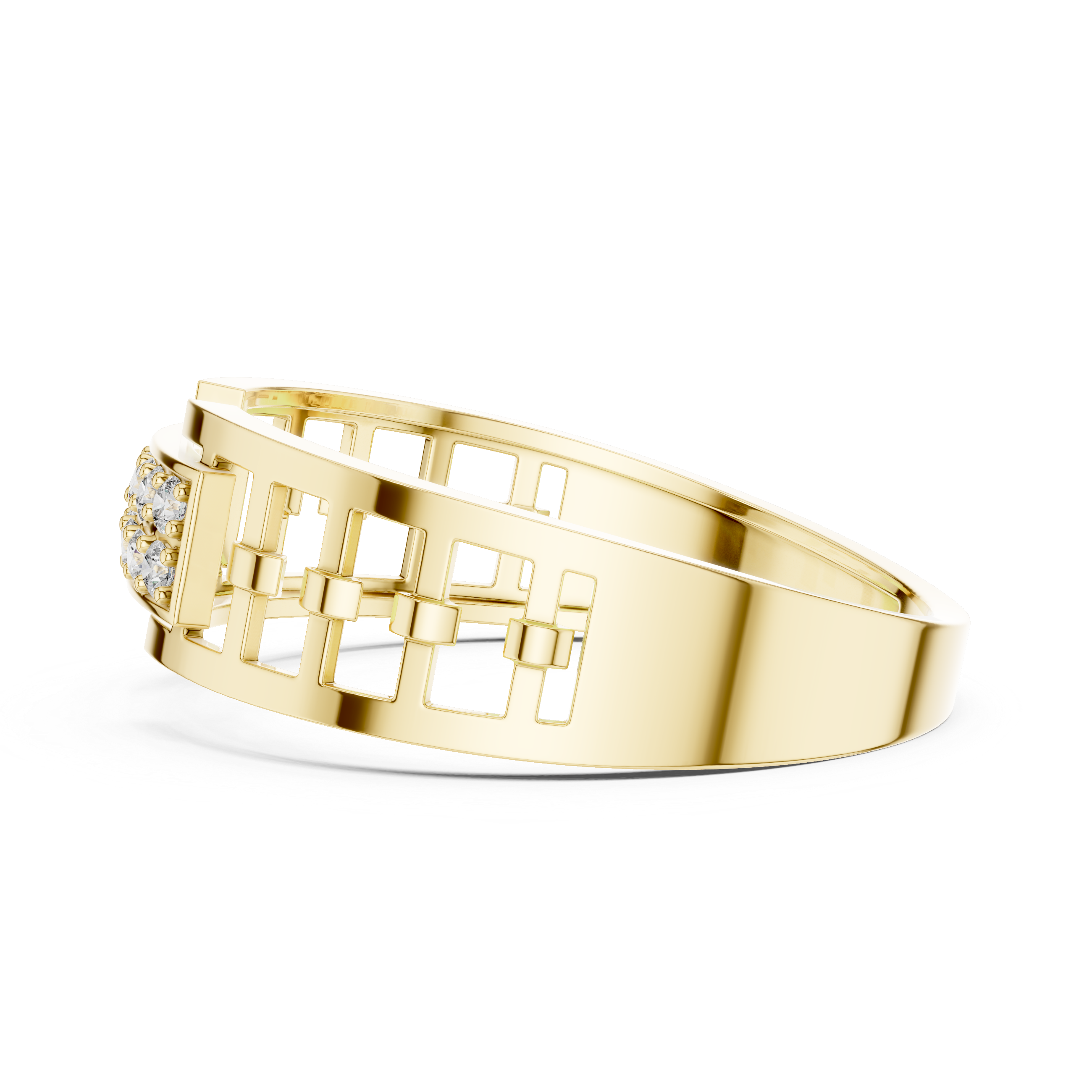 Modern Open Frame Diamond Ring with Geometric Pavé Center
