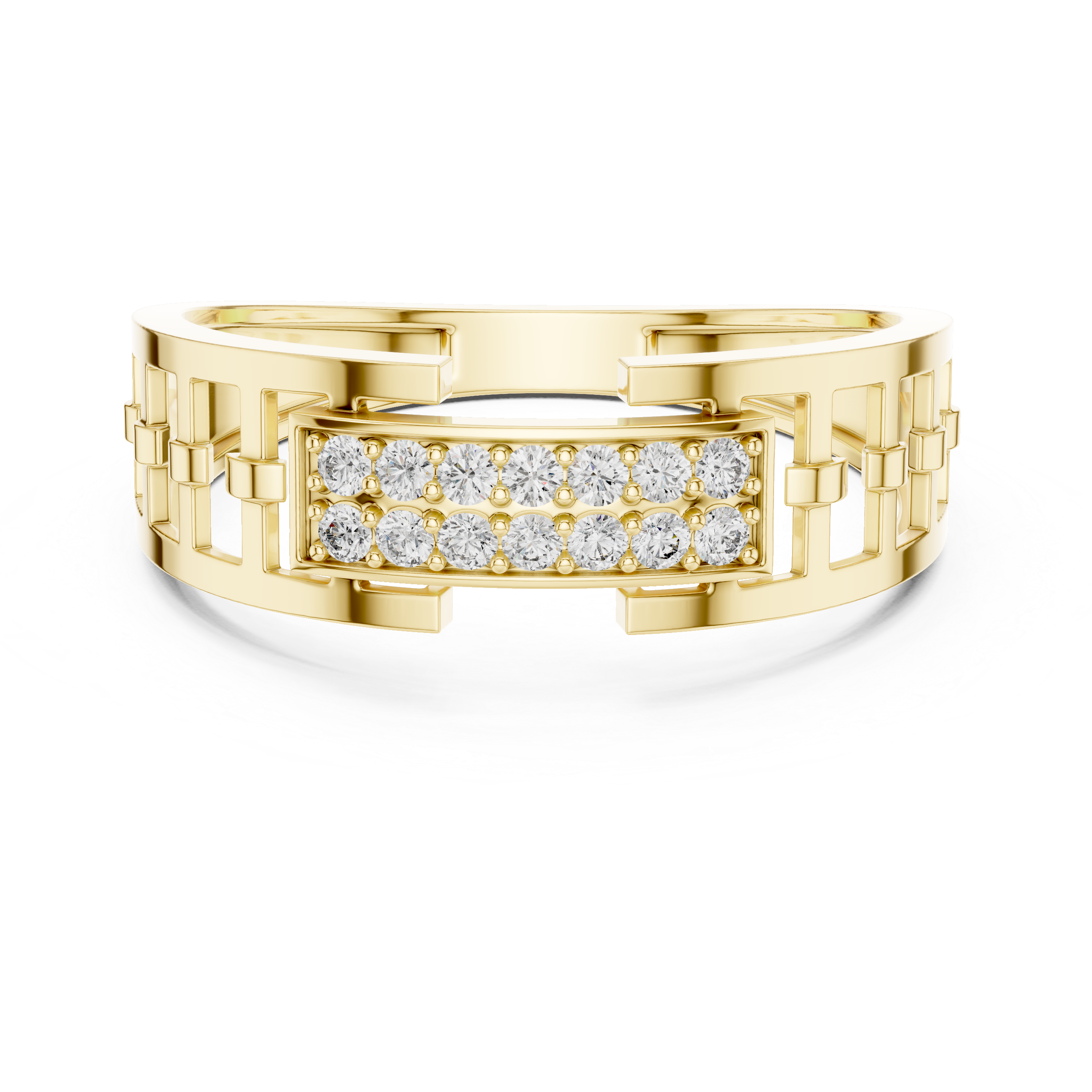 Modern Open Frame Diamond Ring with Geometric Pavé Center