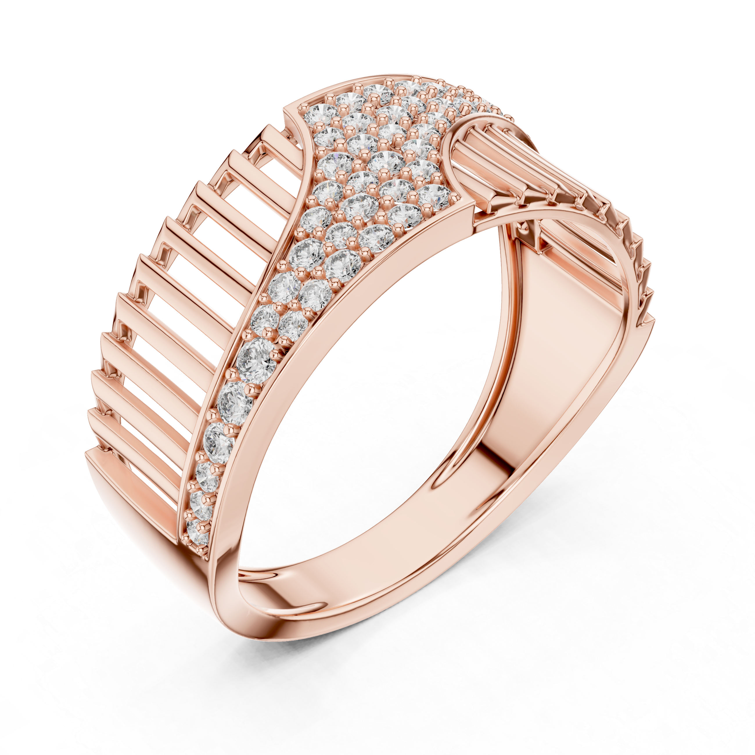 Modern Wave Pavé Diamond Ring with Open Bar Architecture