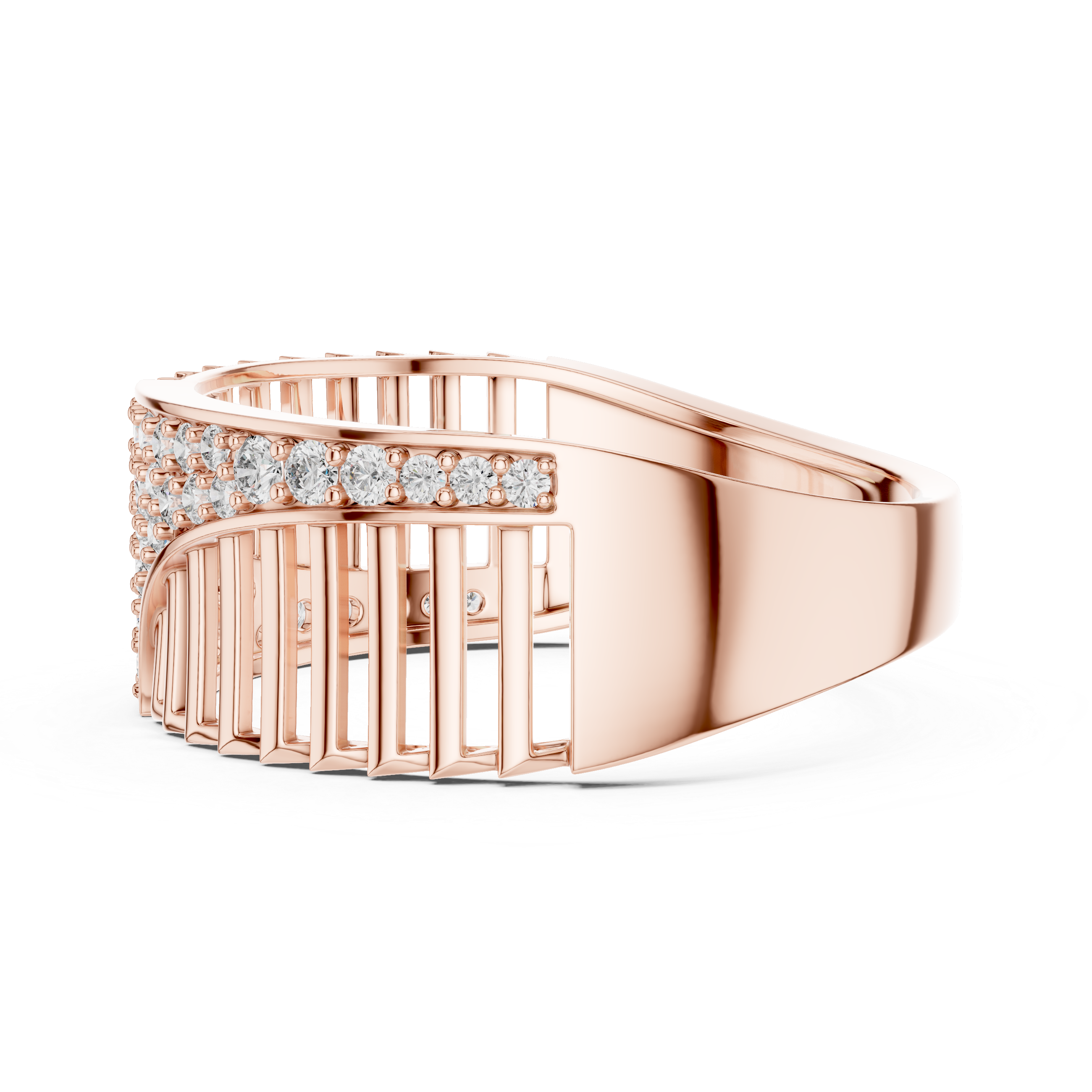 Modern Wave Pavé Diamond Ring with Open Bar Architecture