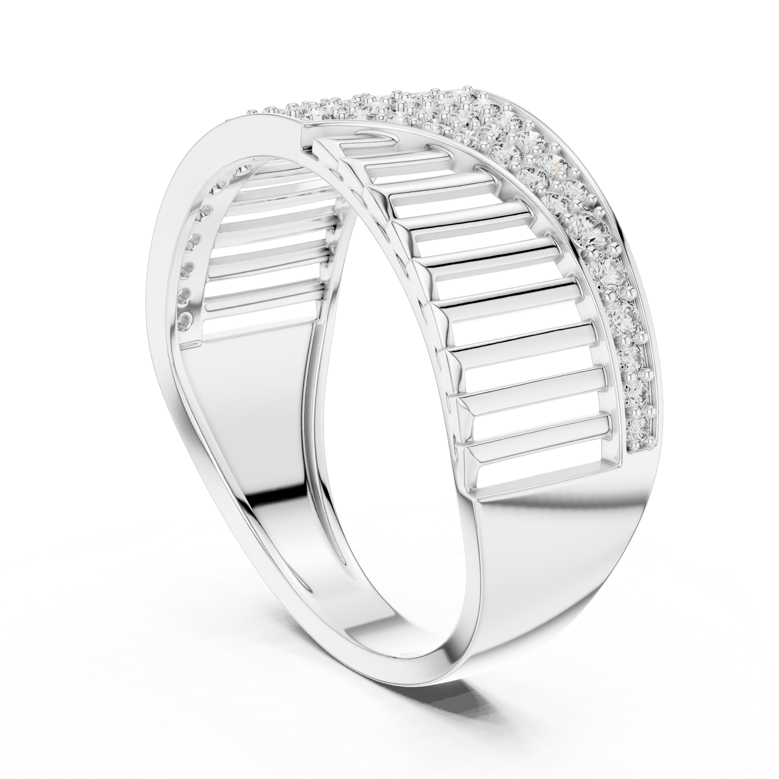 Modern Wave Pavé Diamond Ring with Open Bar Architecture