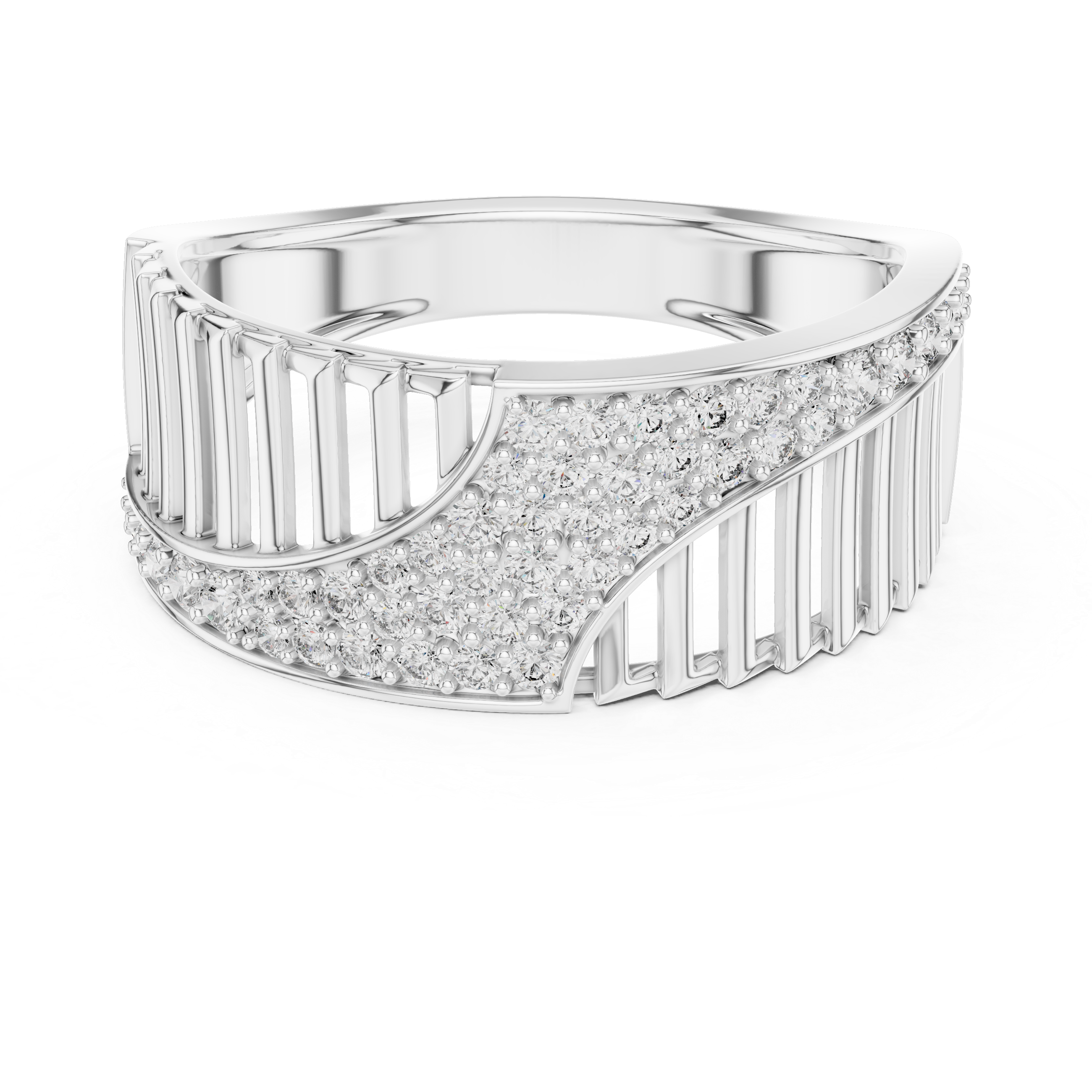 Modern Wave Pavé Diamond Ring with Open Bar Architecture
