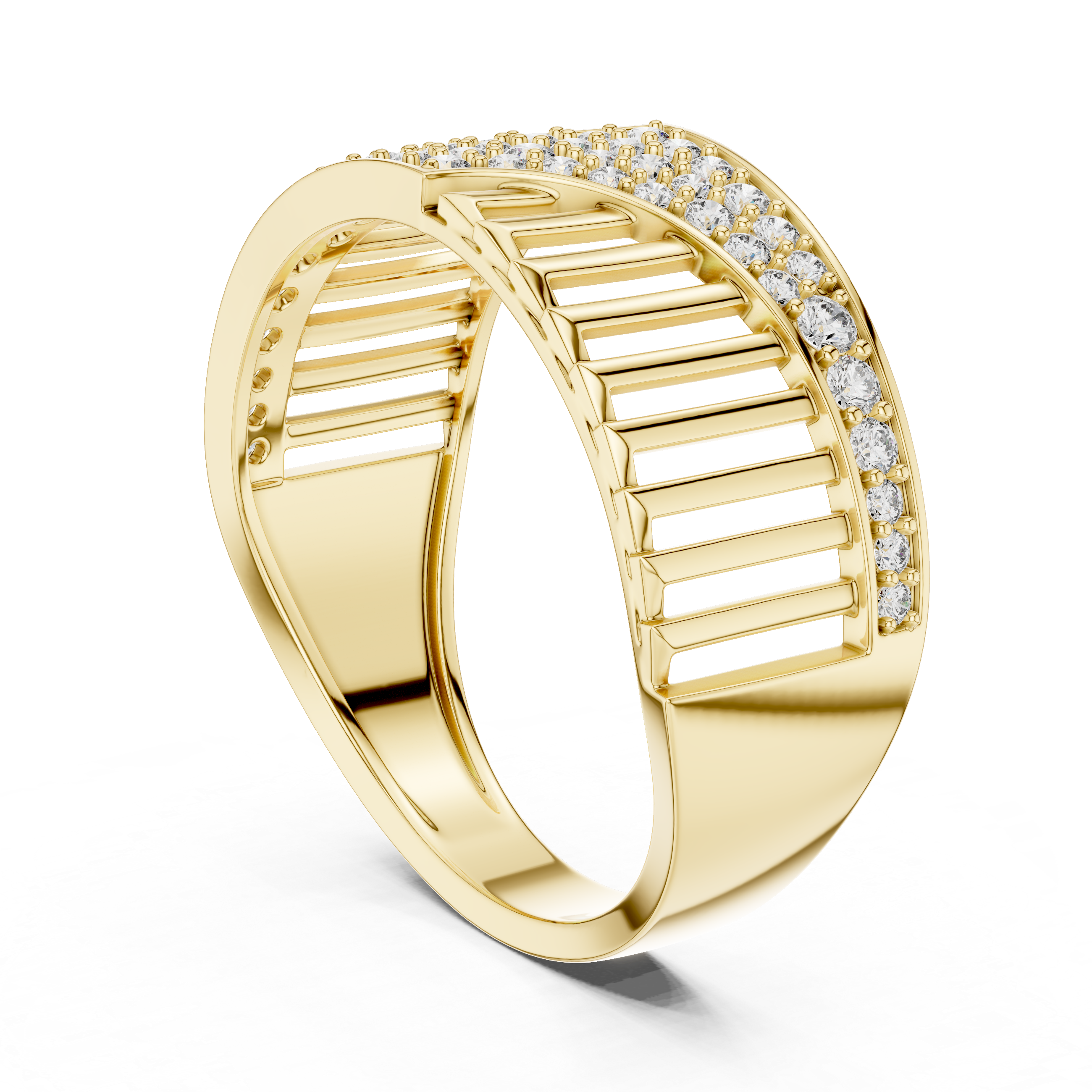 Modern Wave Pavé Diamond Ring with Open Bar Architecture
