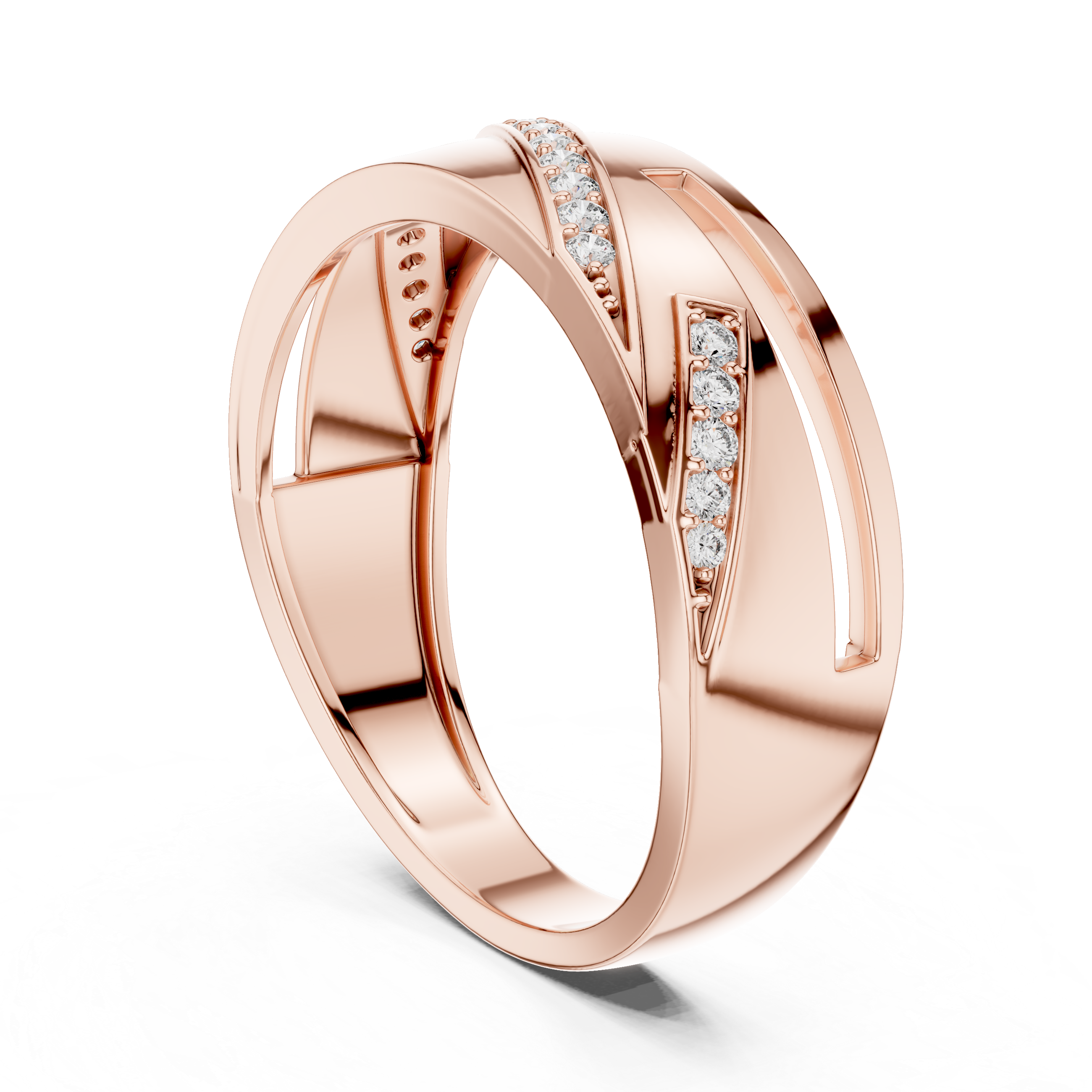Modern Diagonal Diamond Line Ring with Open Cut Geometry