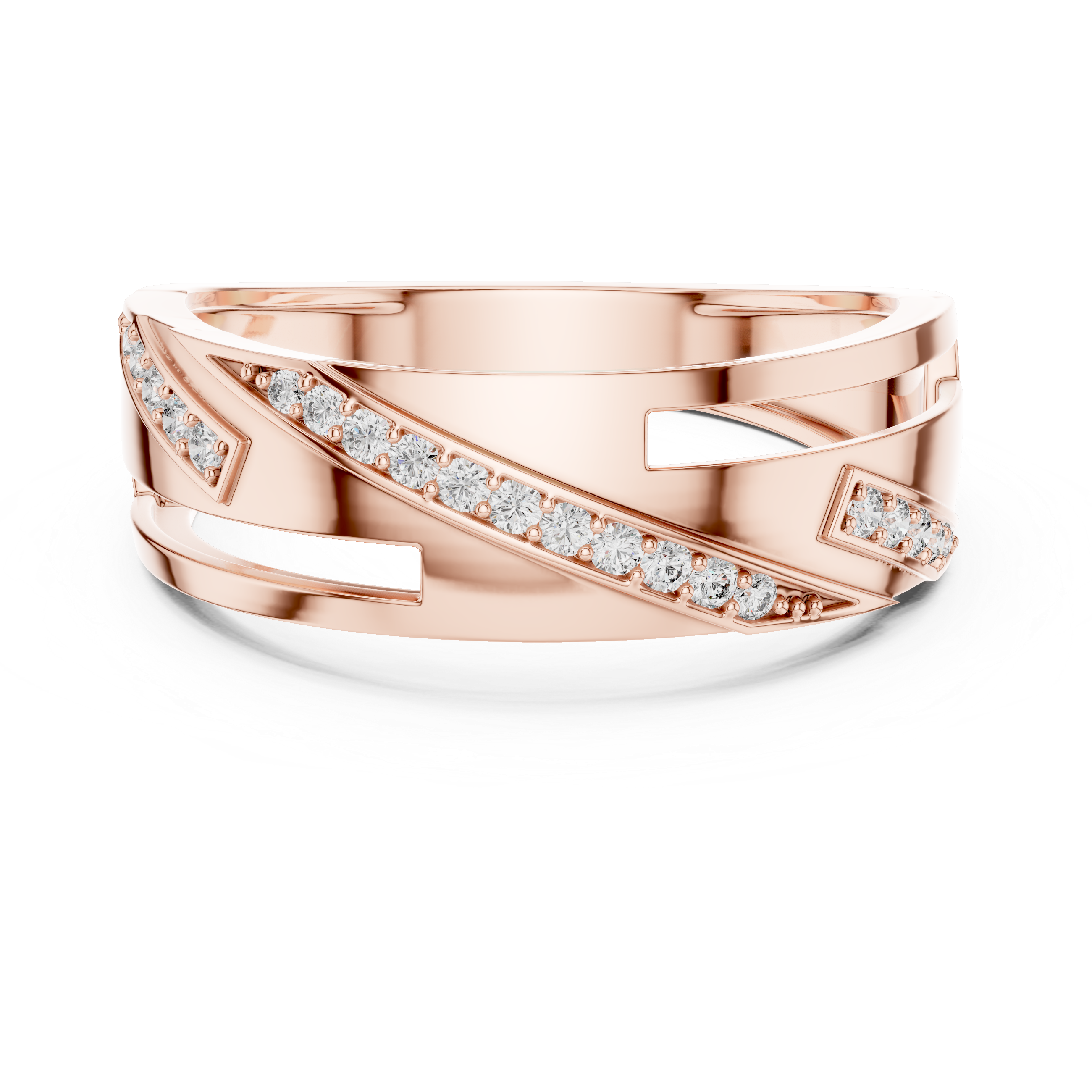 Modern Diagonal Diamond Line Ring with Open Cut Geometry