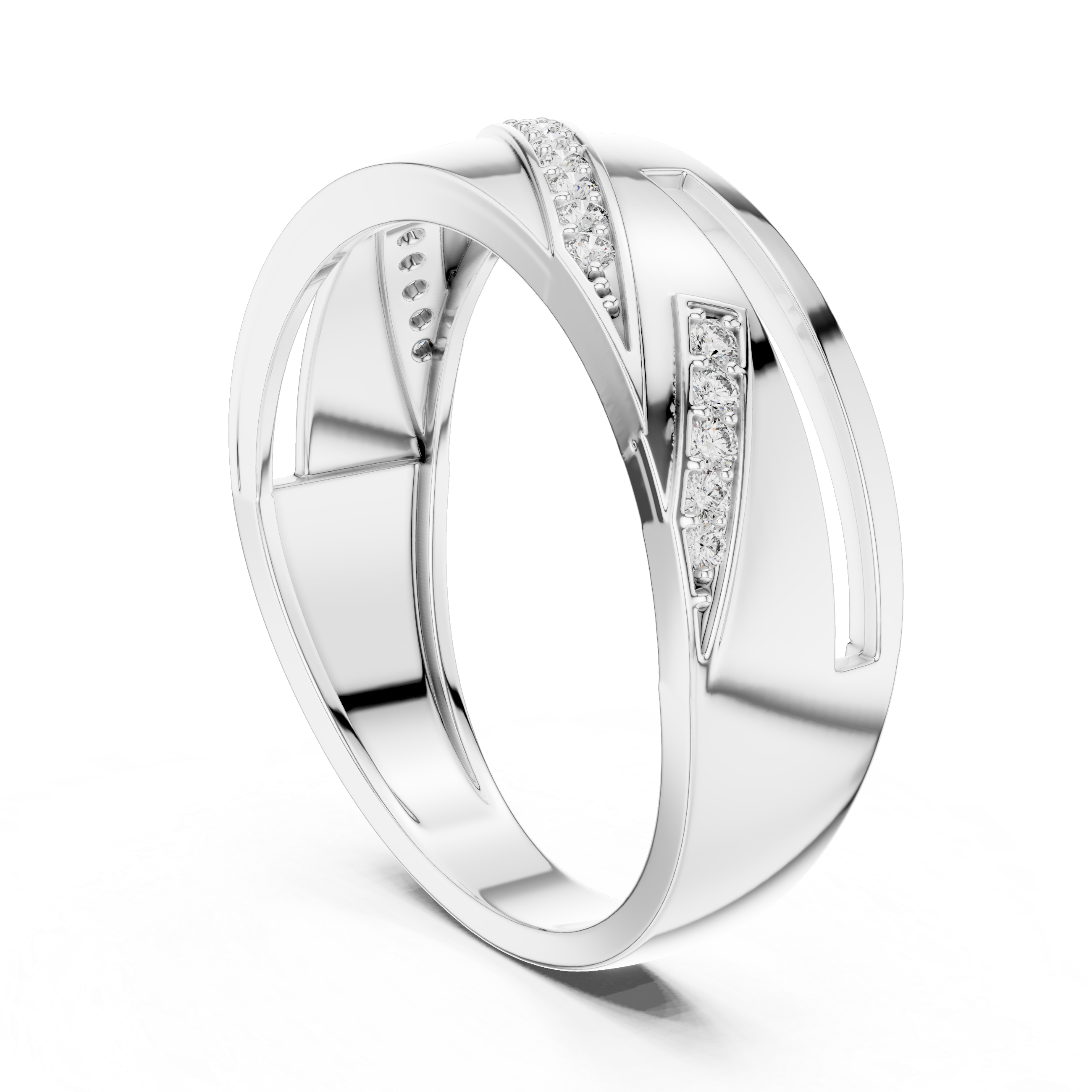 Modern Diagonal Diamond Line Ring with Open Cut Geometry