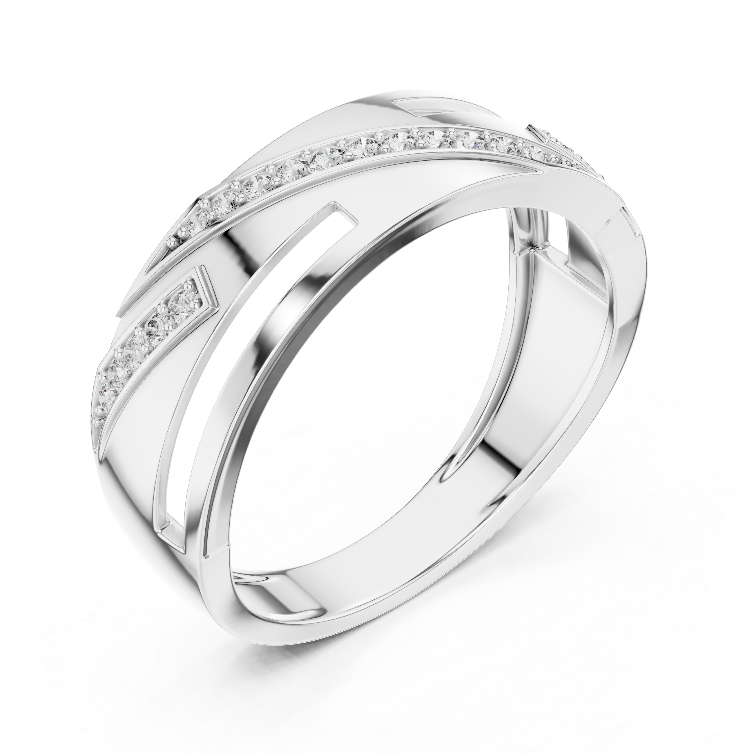 Modern Diagonal Diamond Line Ring with Open Cut Geometry