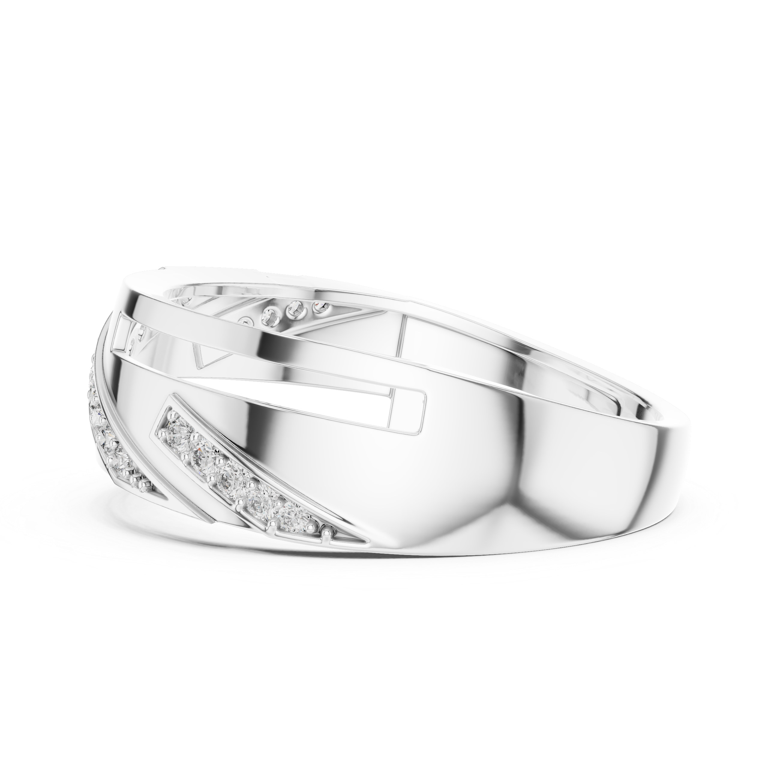Modern Diagonal Diamond Line Ring with Open Cut Geometry