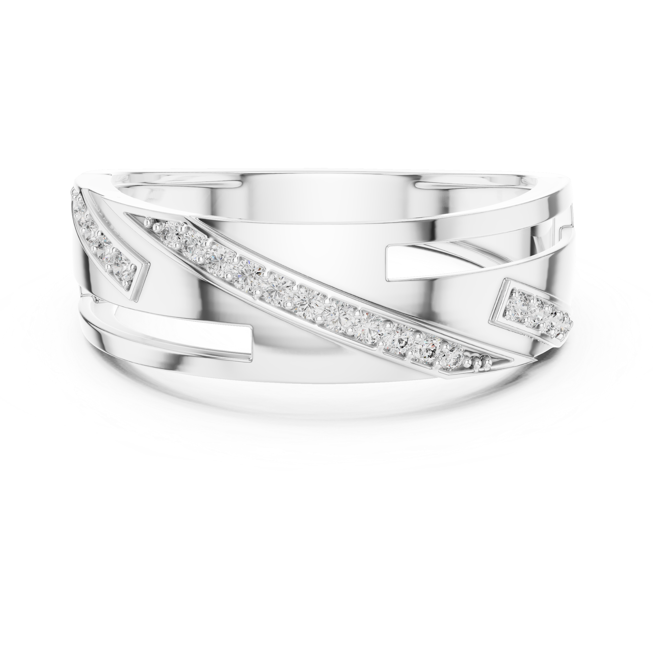 Modern Diagonal Diamond Line Ring with Open Cut Geometry