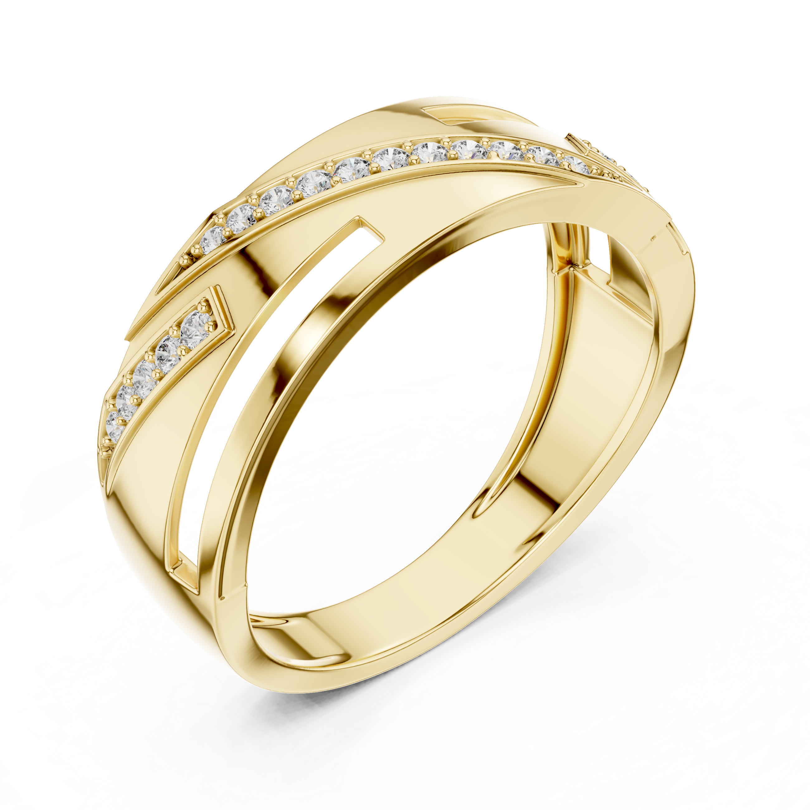 Modern Diagonal Diamond Line Ring with Open Cut Geometry