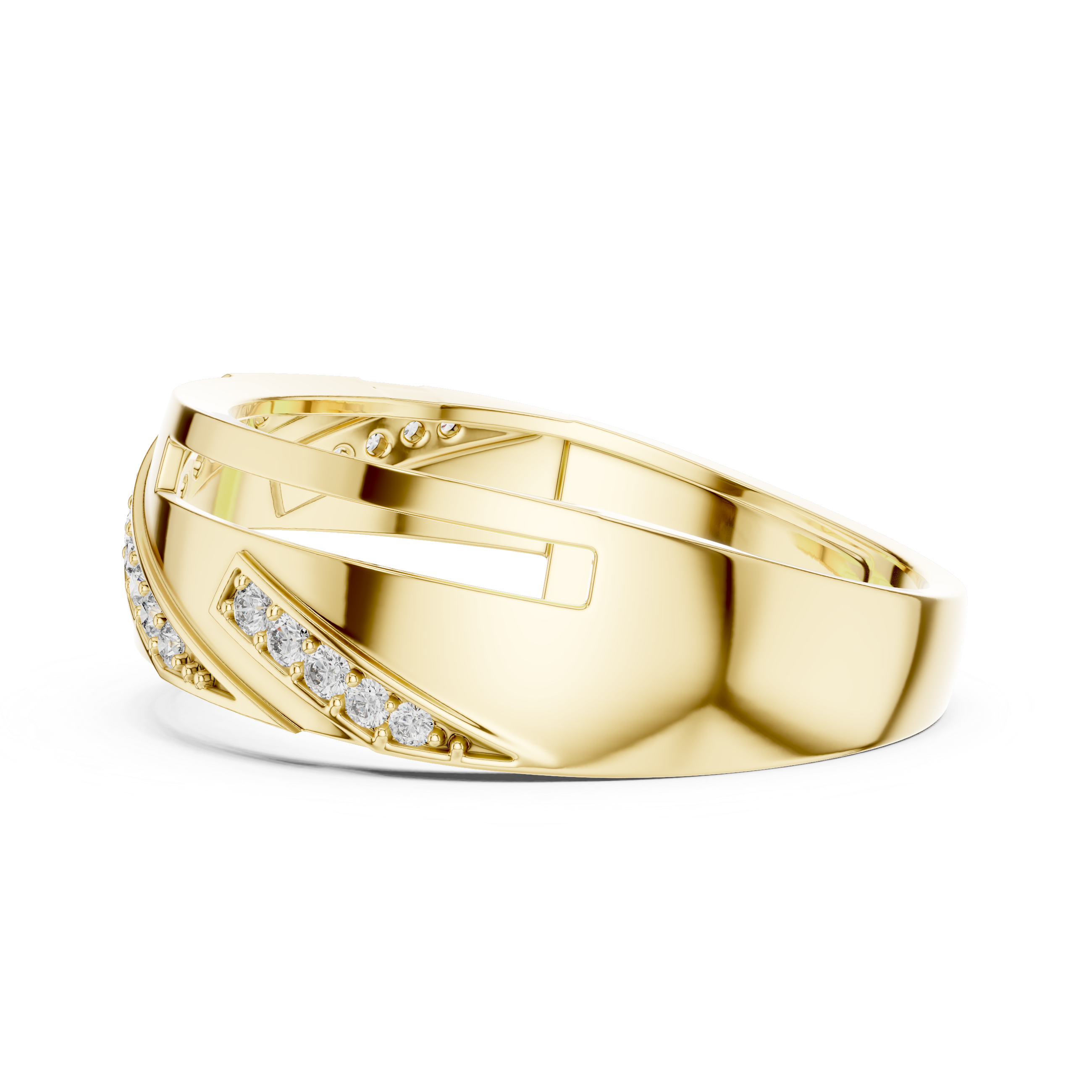 Modern Diagonal Diamond Line Ring with Open Cut Geometry