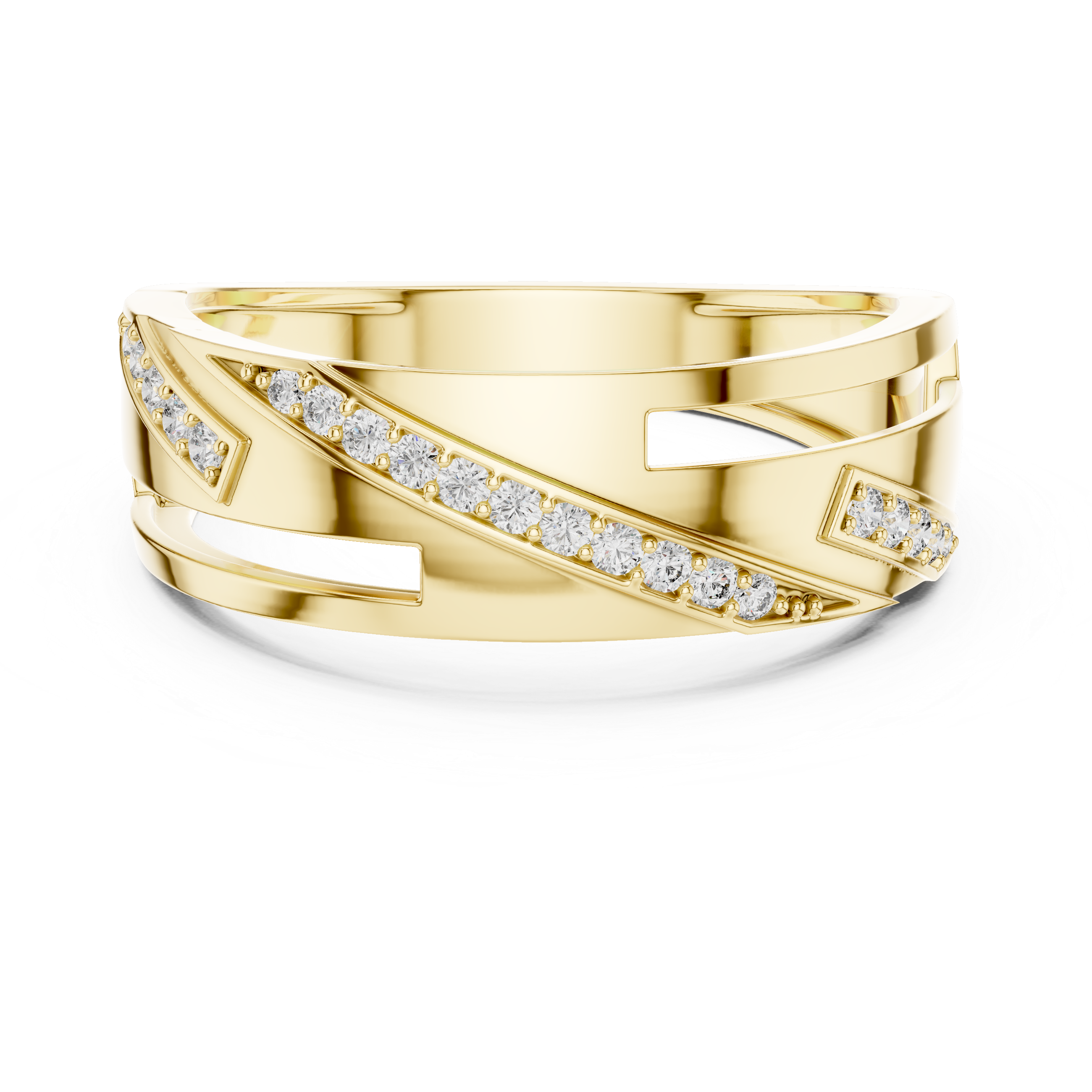 Modern Diagonal Diamond Line Ring with Open Cut Geometry