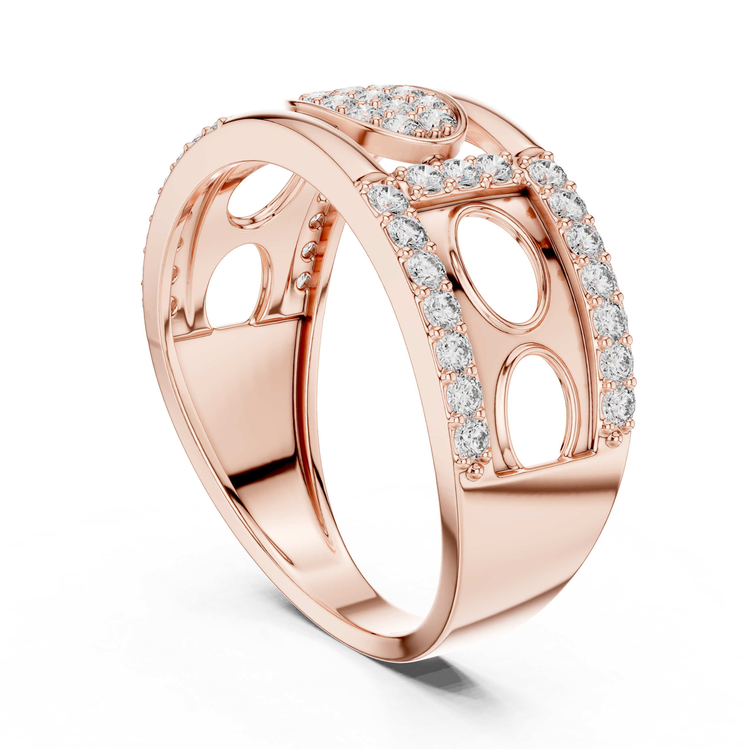 Oval Cluster Diamond Ring with Open Circle Gallery Design